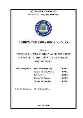 Tác động của một số biện pháp phi thuế quan đến xuất khẩu thủy sản của việt nam sang thị trường eu