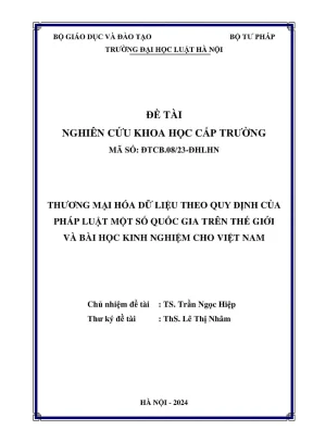 De tai nghien cuu khoa hoc cap truong thuong mai hoa du lieu theo quy dinh cua phap luat mot so quoc gia tren the gioi va bai hoc kinh nghiem cho viet nam