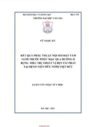 Kết quả phẫu thuật nội soi đặt tấm lưới trước phúc mạc qua đường ổ bụng điều trị thoát vị bẹn tái phát tại bệnh viện việt đức