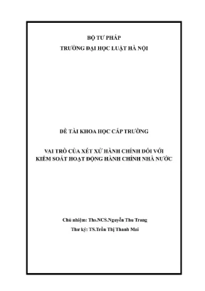 De tai nghien cuu khoa hoc cap truong vai tro cua xet xu hanh chinh doi voi kiem soat hoat dong hanh chinh nha nuoc