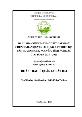 Đánh giá công tác cấp đăng ký cấp giấy chứng nhận quyền sử dụng đất trên địa bàn huyện hưng nguyên tỉnh nghệ an giai đoạn 2021 2023