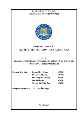 Xuất khẩu nông sản việt nam sang trung quốc trong bối cảnh thực thi hiệp định rcep