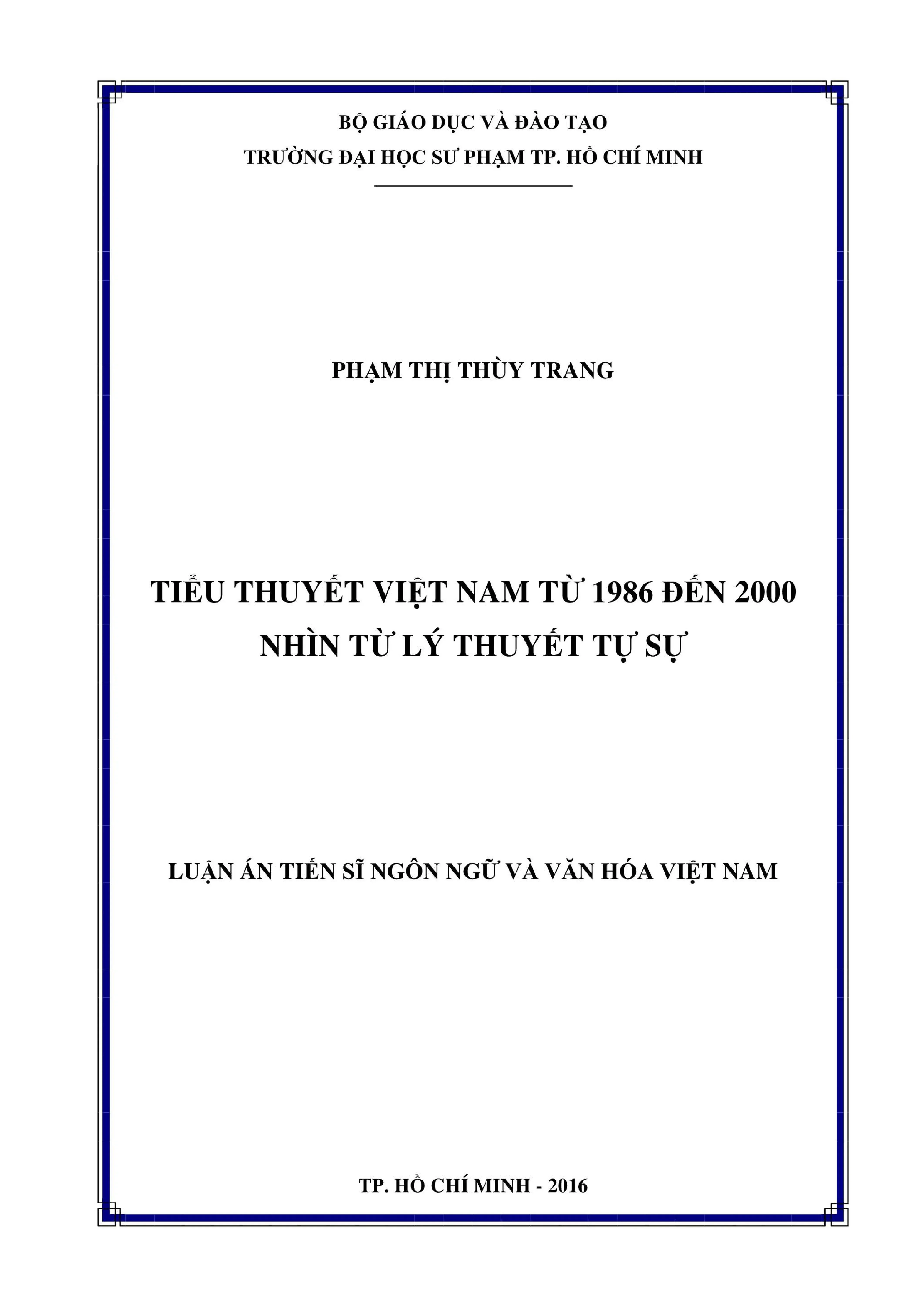 Luan an tien si van hoc viet nam tieu thuyet viet nam tu 1986 den 2000 nhin tu ly thuyet tu su