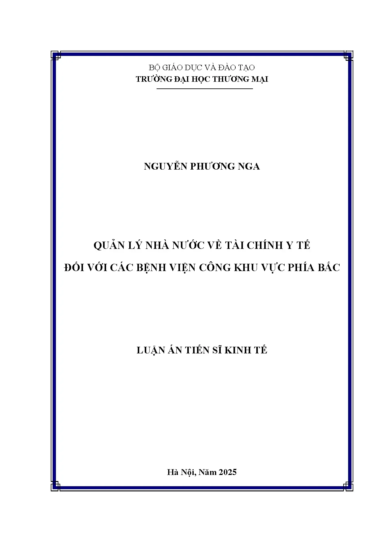 Quản lý nhà nước về tài chính y tế đối với các bệnh viện công khu vực phía bắc