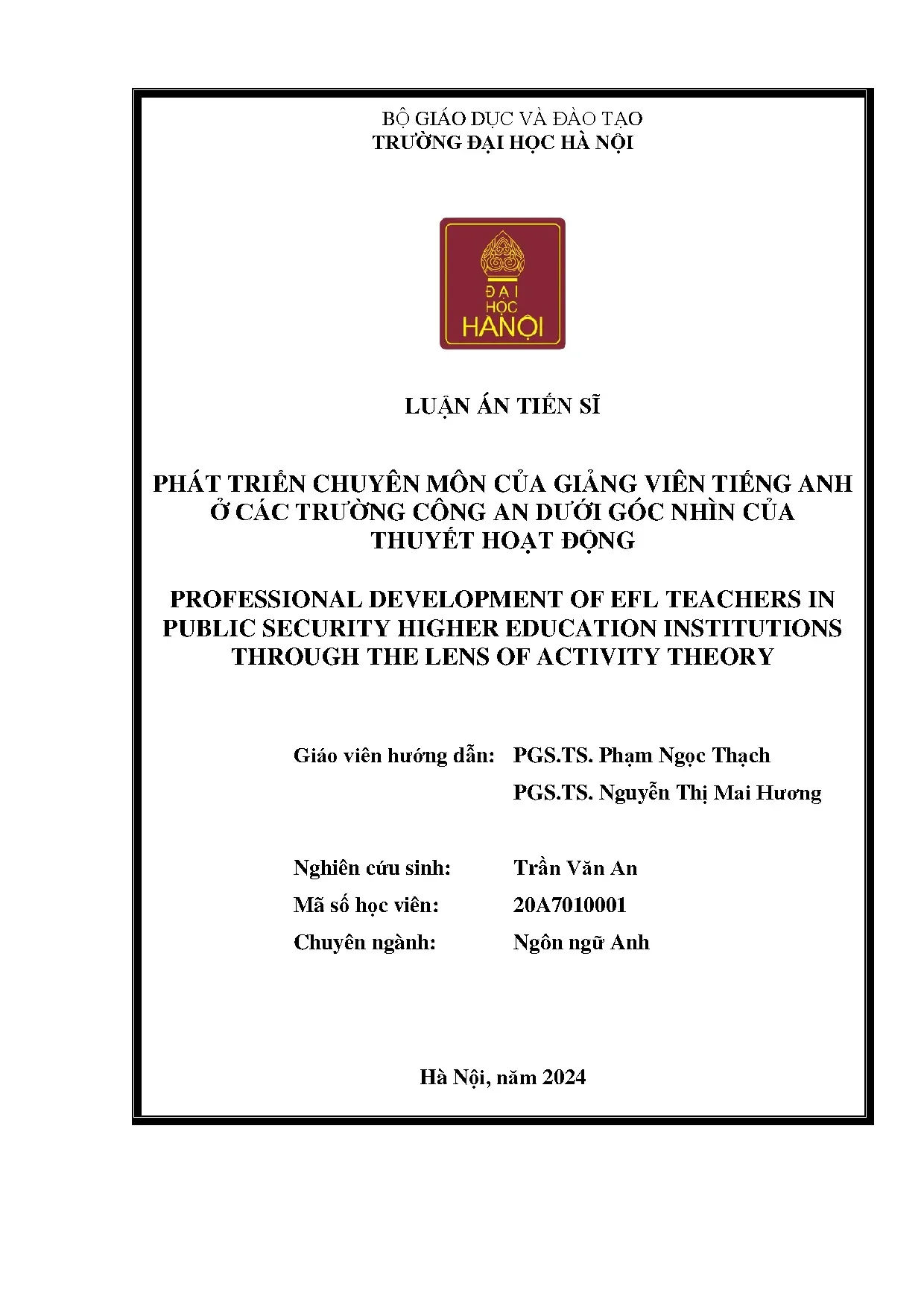 Phát triển chuyên môn của giảng viên tiếng anh ở các trường công an dưới góc nhìn của thuyết hoạt động