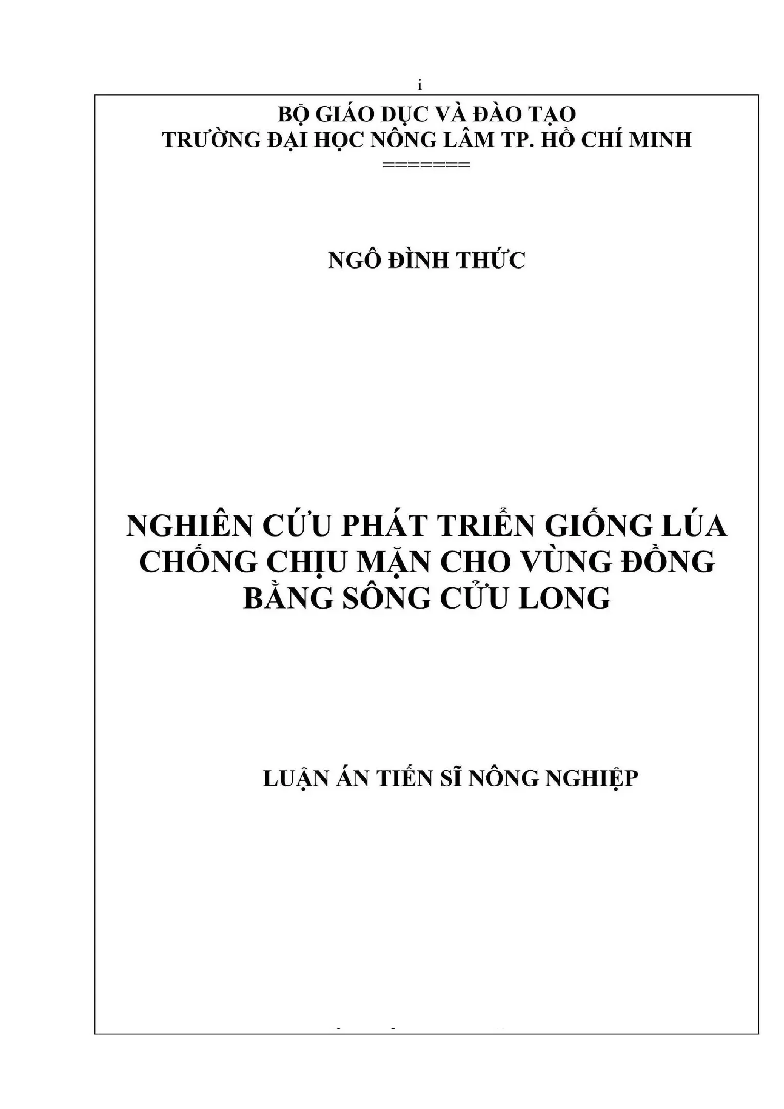Luận án tiến sĩ nông nghiệp nghiên cứu phát triển giống lúa chống chịu mặn cho vùng đồng bằng sông cửu long