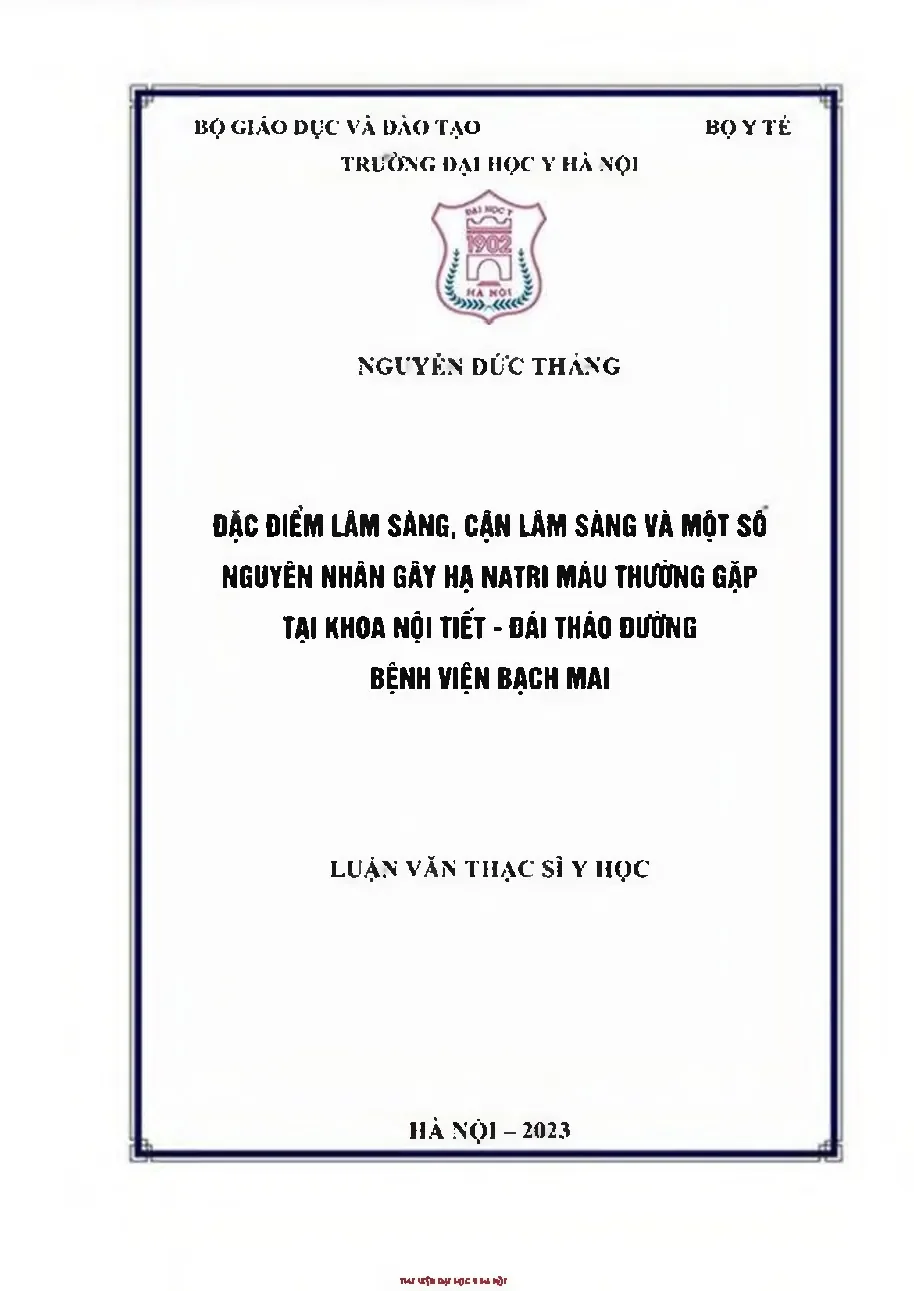 Đặc điểm lâm sàng cận lâm sàng và một số nguyên nhân gây hạ natri máu thường gặp tại khoa nội tiết đái tháo đường bệnh viện bạch mai