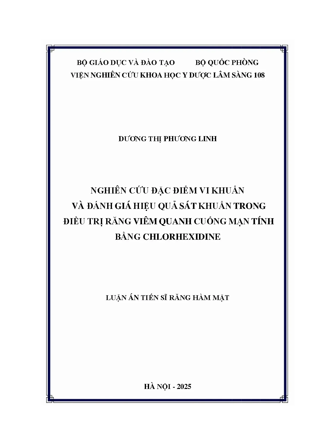 Nghiên cứu đặc điểm vi khuẩn và đánh giá hiệu quả sát khuẩn trong điều trị răng viêm quanh cuống mạn tính bằng chlorhexidine