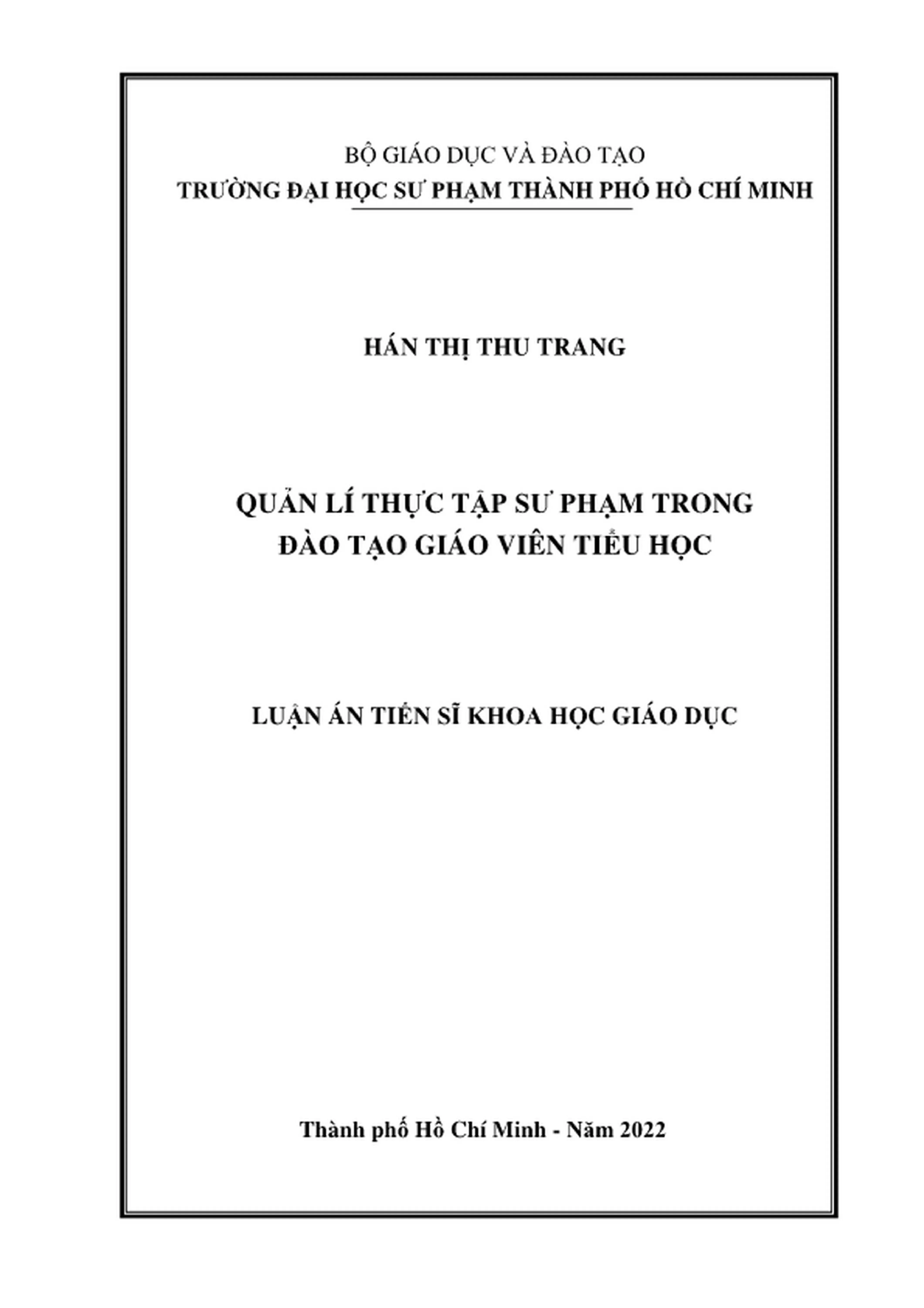 Luan an tien si quan ly giao duc quan li thuc tap su pham trong dao tao giao vien tieu hoc phan 1