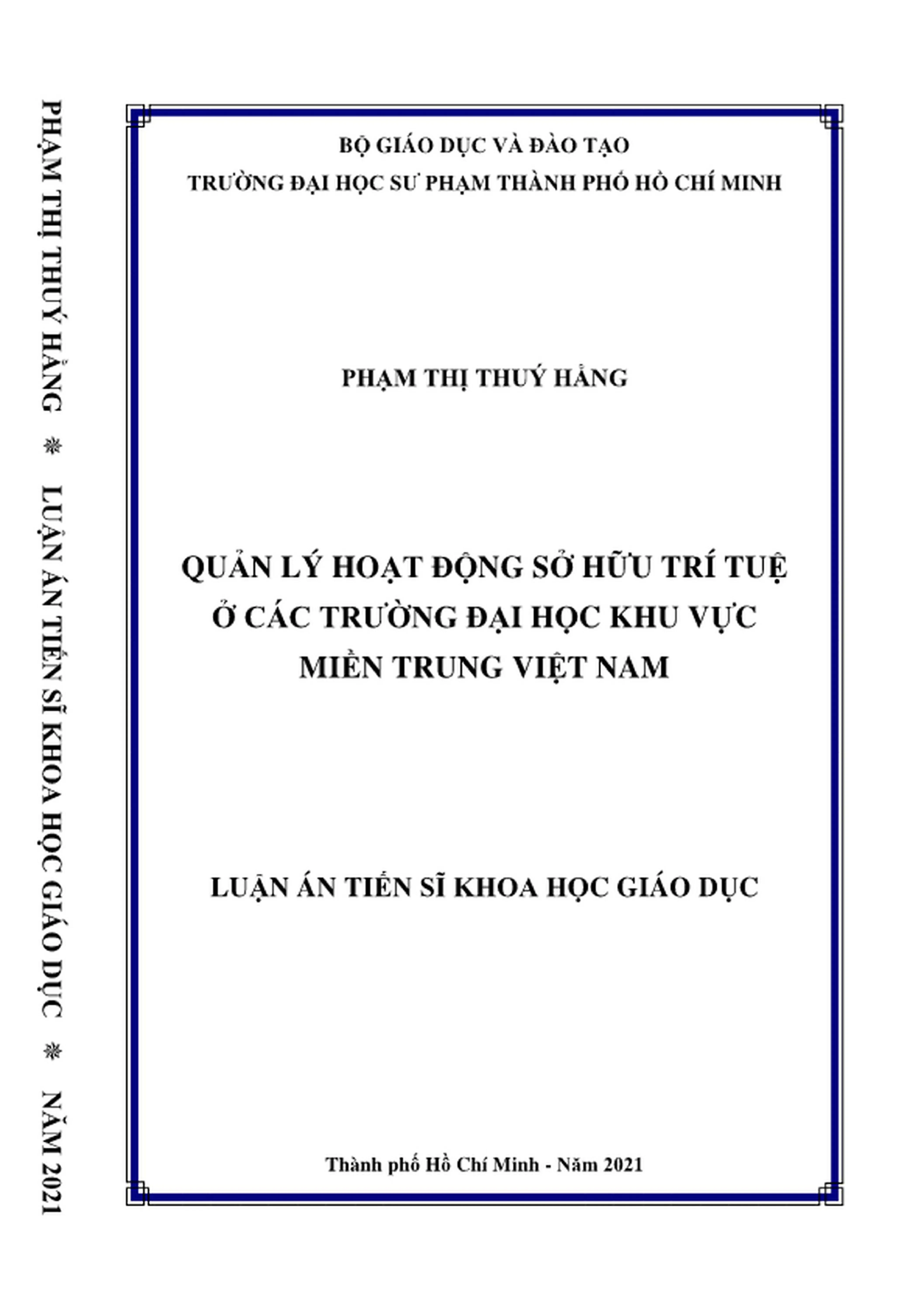 Luận án tiến sĩ quản lý giáo dục quản lý hoạt động sở hữu trí tuệ ở các trường đại học khu vực miền trung việt nam