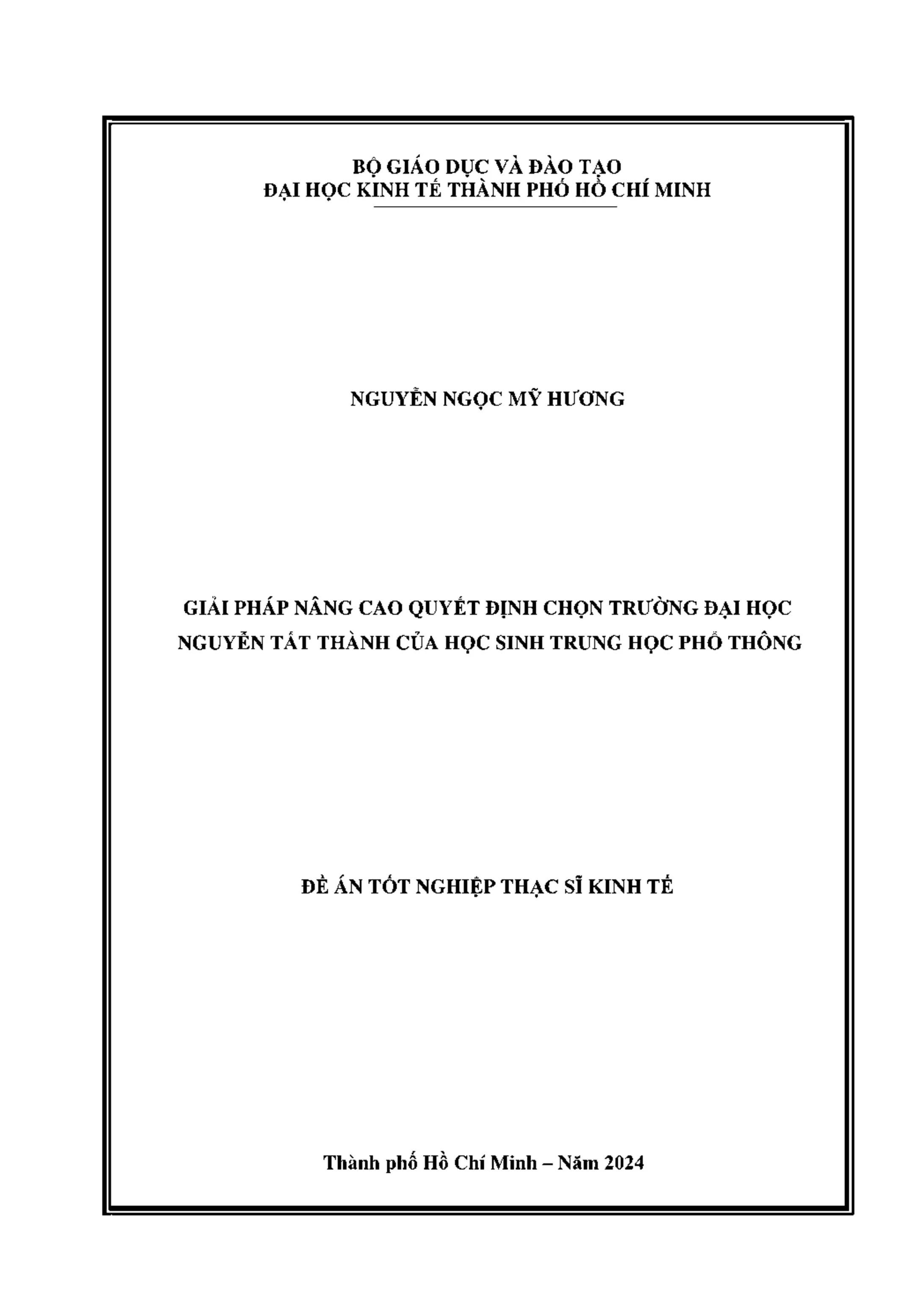 Giải pháp nâng cao quyết định chọn trường đại học nguyễn tất thành của học sinh trung học phổ thông