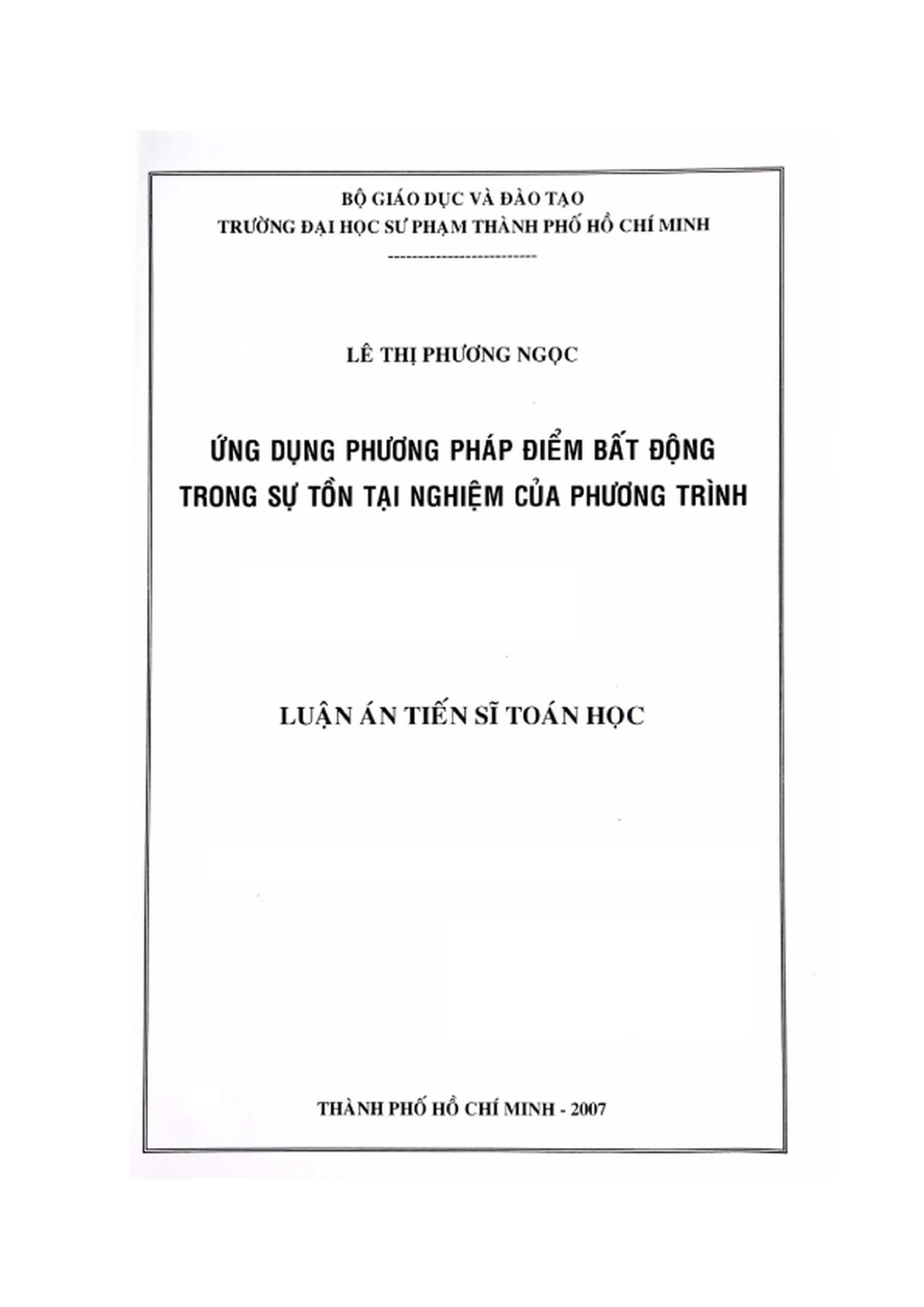 Luận án tiến sĩ toán học ứng dụng phương pháp điểm bất động trong sự tồn tại nghiệm của phương trình
