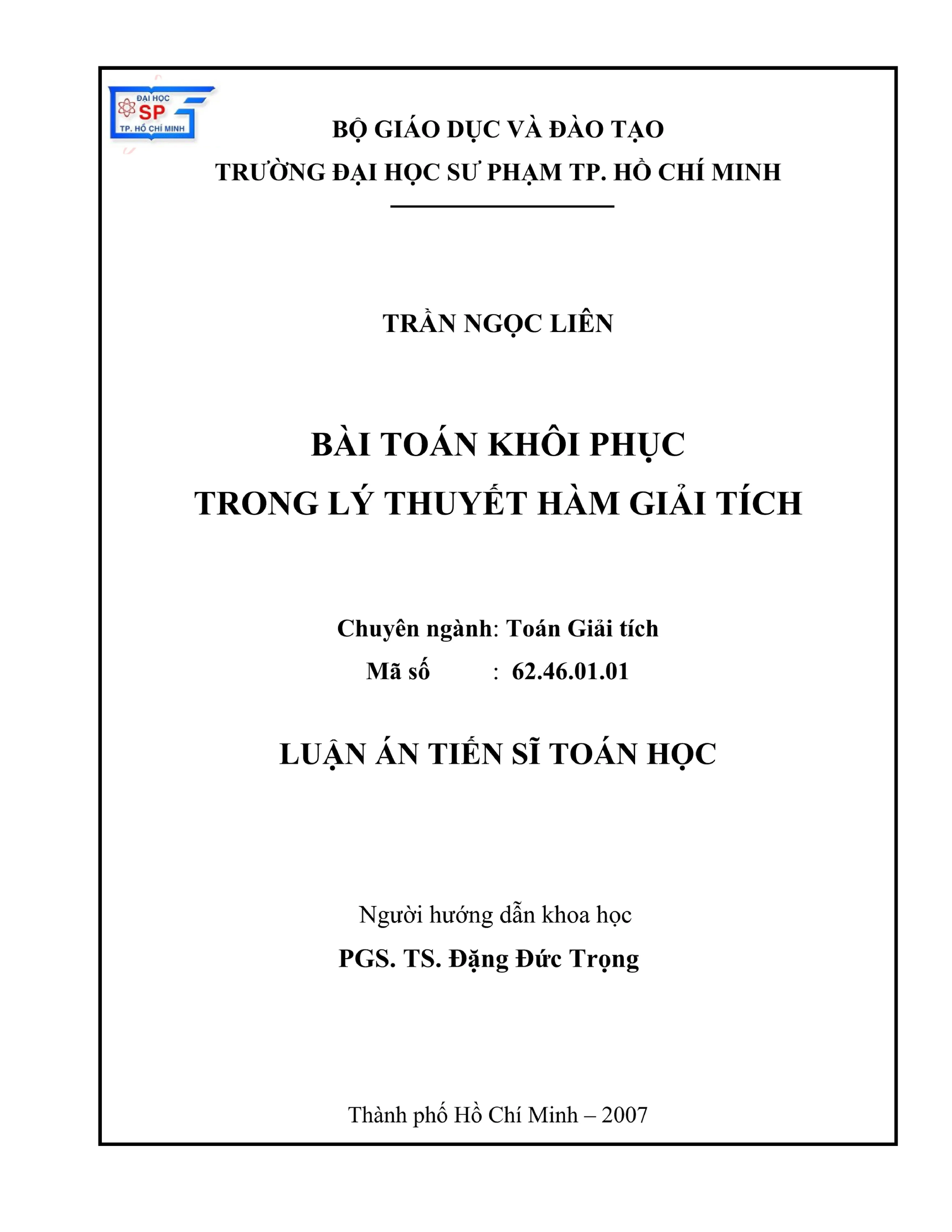 Luan an tien si toan hoc bai toan khoi phuc trong ly thuyet ham giai tich