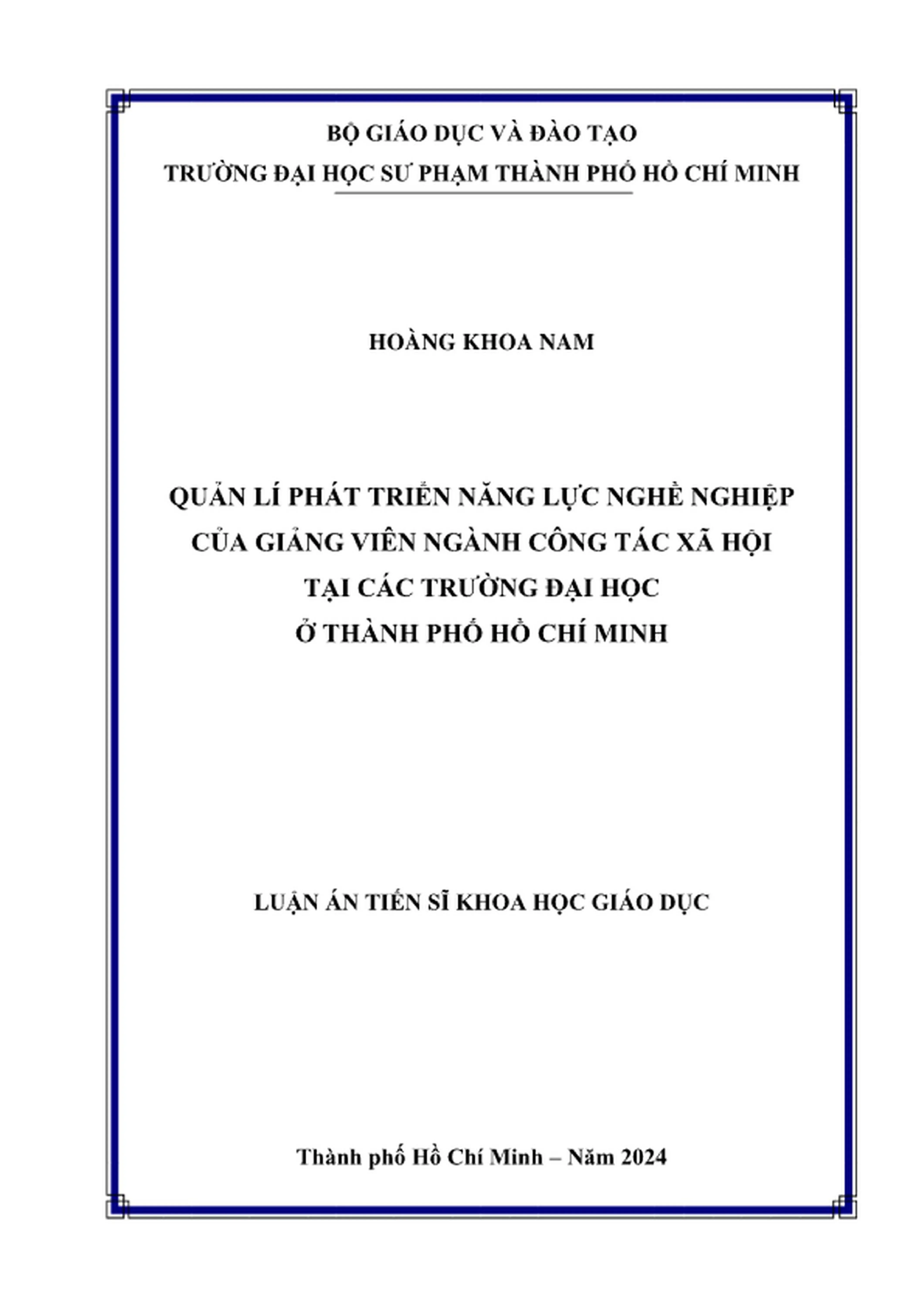 Luận án tiến sĩ quản lý giáo dục quản lí phát triển năng lực nghề nghiệp của giảng viên ngành công tác xã hội tại các trường đại học ở thành phố hồ chí minh