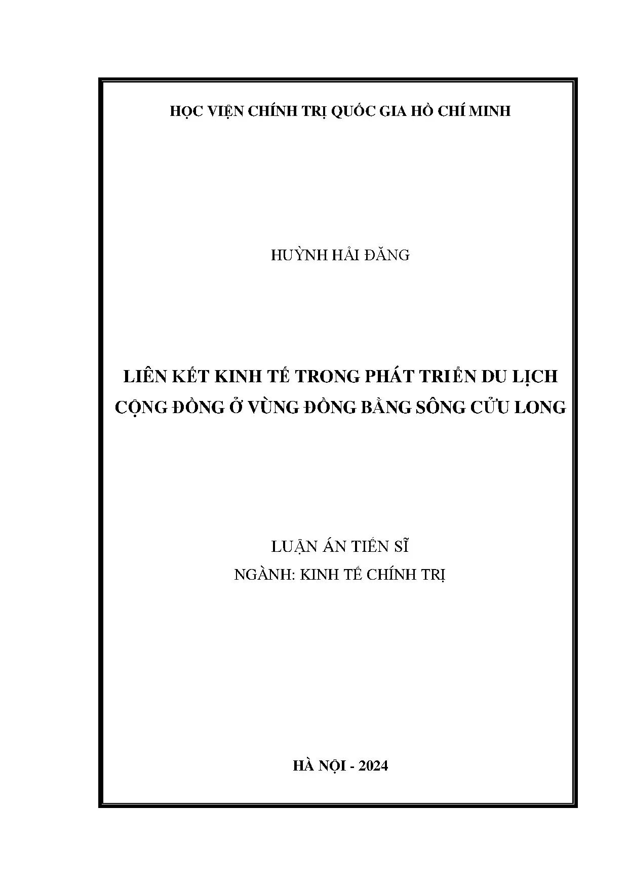 Liên kết kinh tế trong phát triển du lịch cộng đồng ở vùng đồng bằng sông cửu long