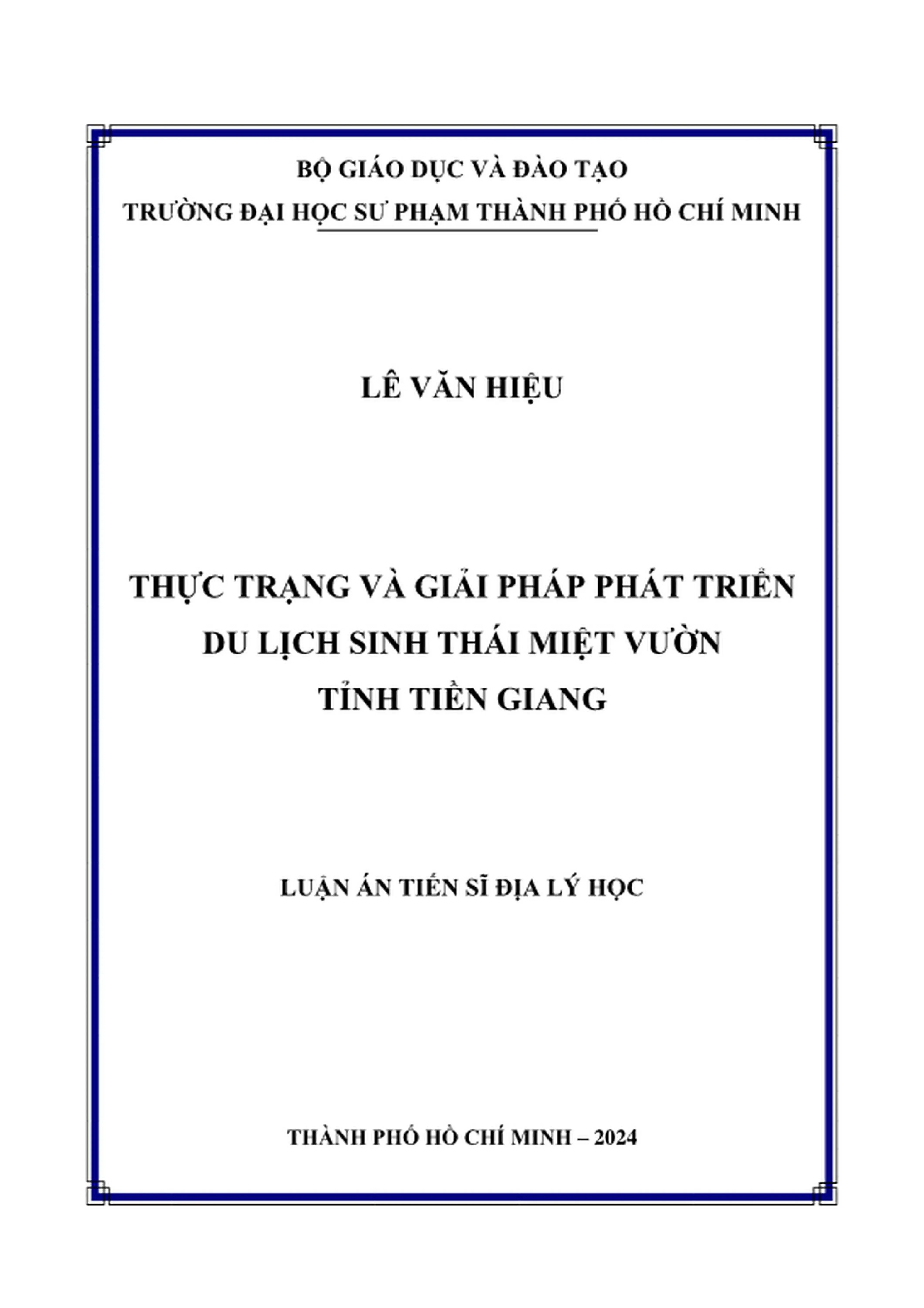Luận án tiến sĩ địa lý thực trạng và giải pháp phát triển du lịch sinh thái miệt vườn tỉnh tiền giang