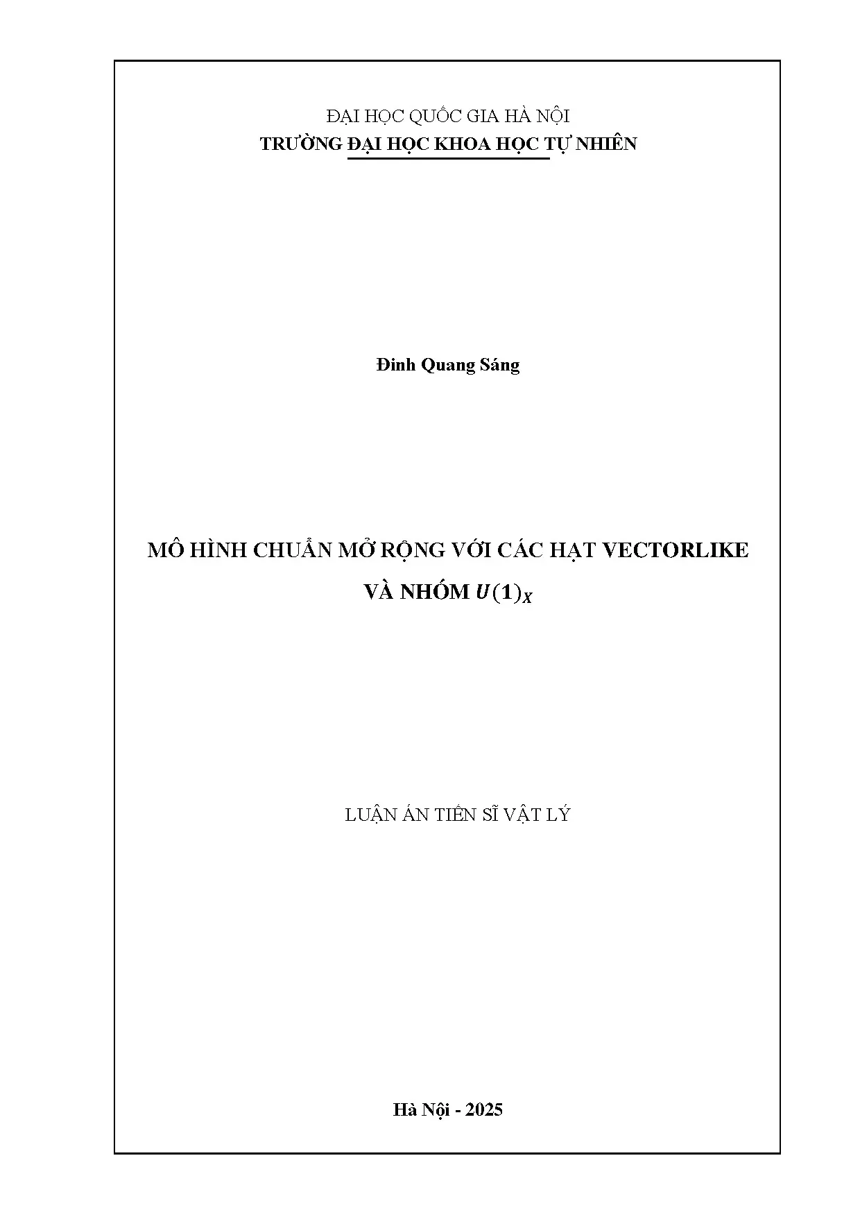 Mô hình chuẩn mở rộng với các hạt vectorlike và nhóm luận án tiến sĩ vật lý