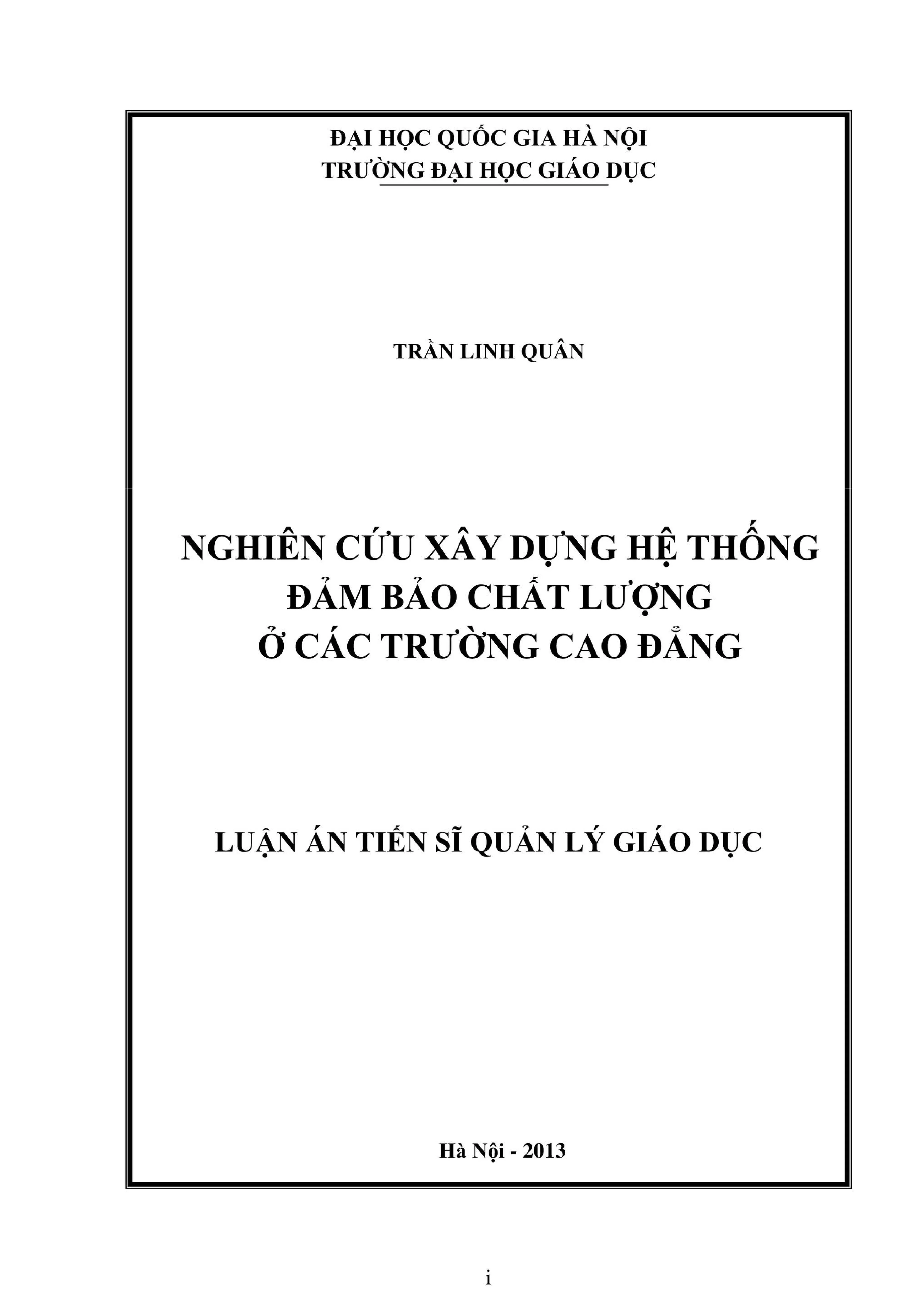 Luan an tien si quan ly giao duc nghien cuu xay dung he thong dam bao chat luong o cac truong cao dang