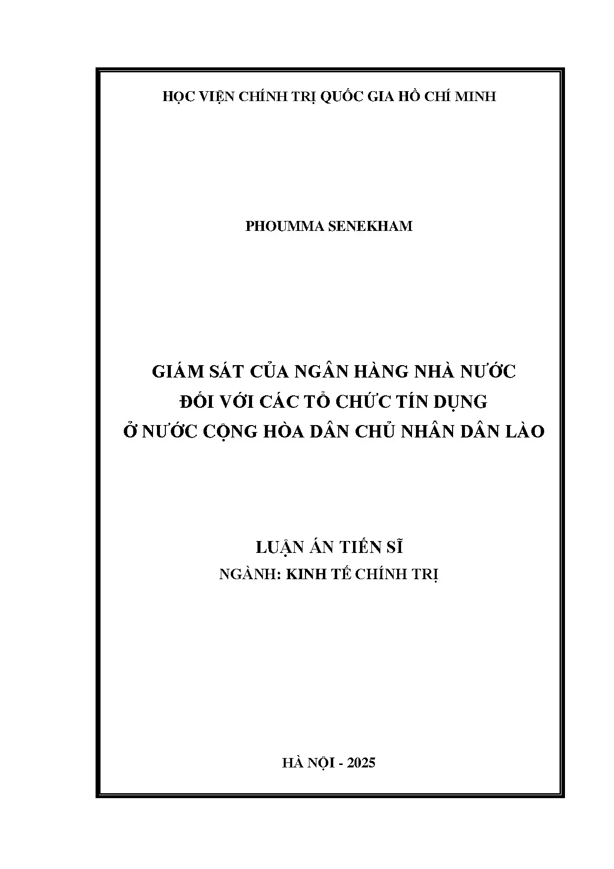 Giám sát của ngân hàng nhà nước đối với các tổ chức tín dụng ở nước cộng hòa dân chủ nhân dân lào