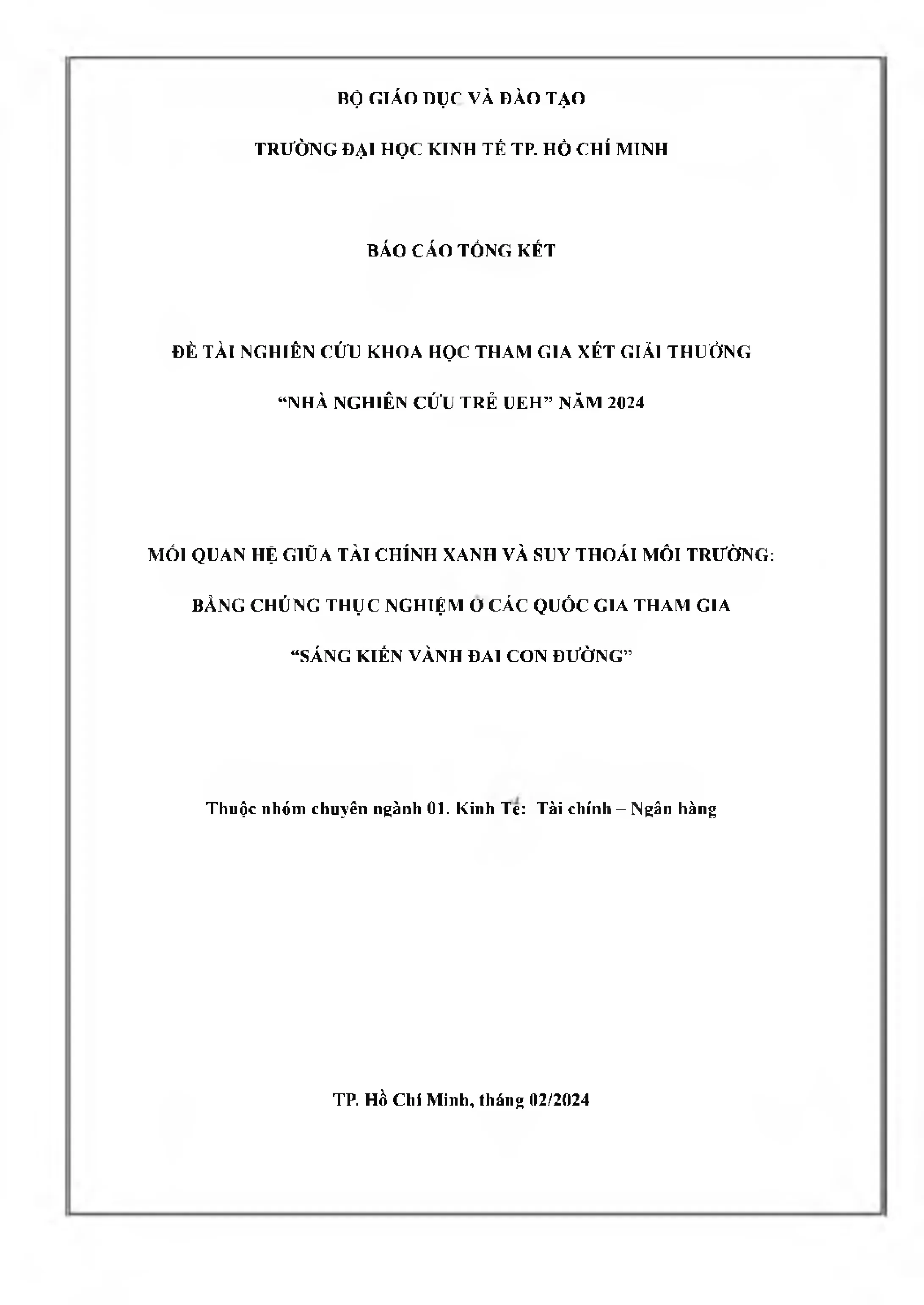 Mối quan hệ giữa tài chính xanh và suy thoái môi trường bằng chứng thực nghiệm ở các quốc gia tham gia sáng kiến vành đai con đường