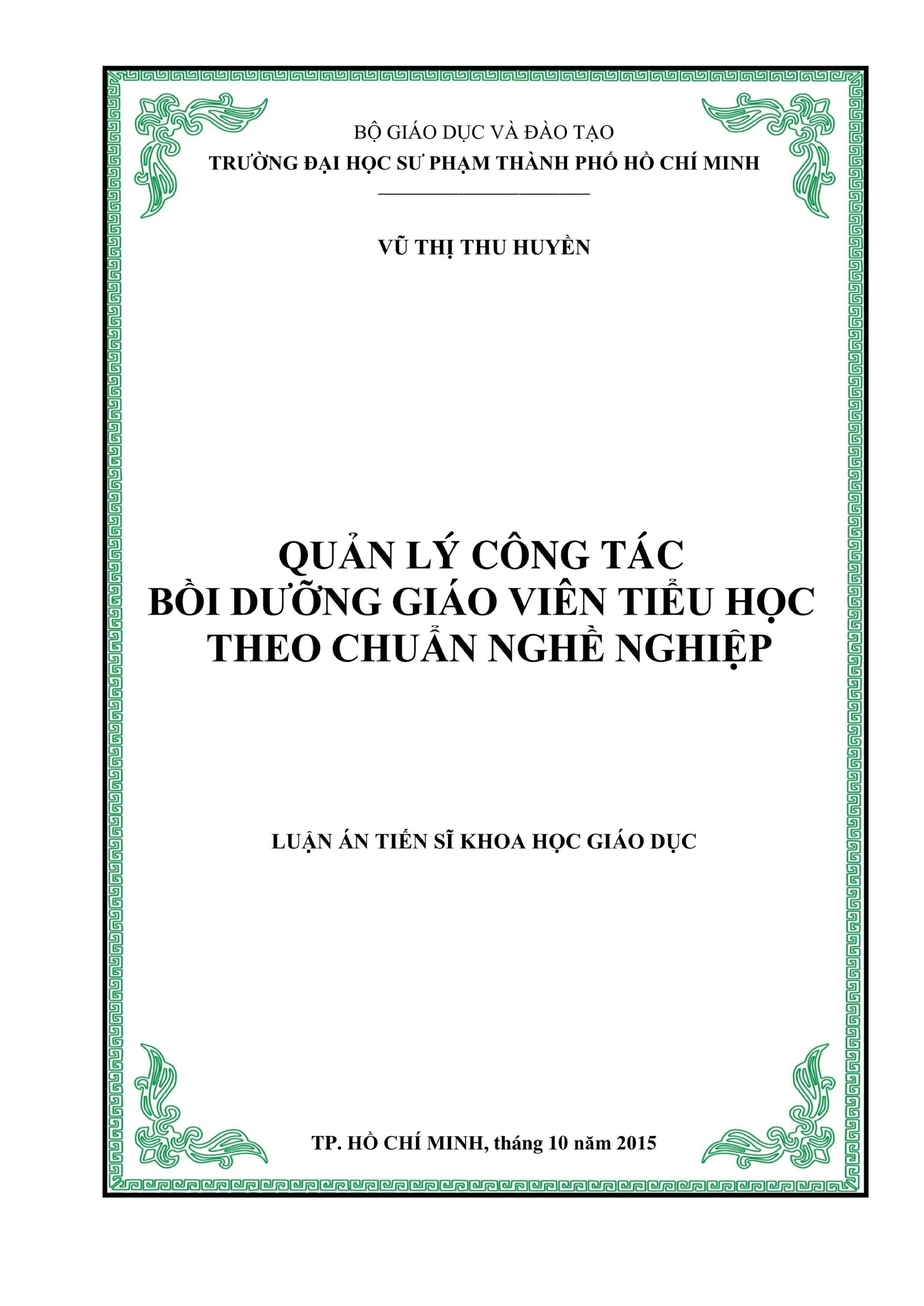 Luận án tiến sĩ quản lý giáo dục quản lý công tác bồi dưỡng giáo viên tiểu học theo chuẩn nghề nghiệp