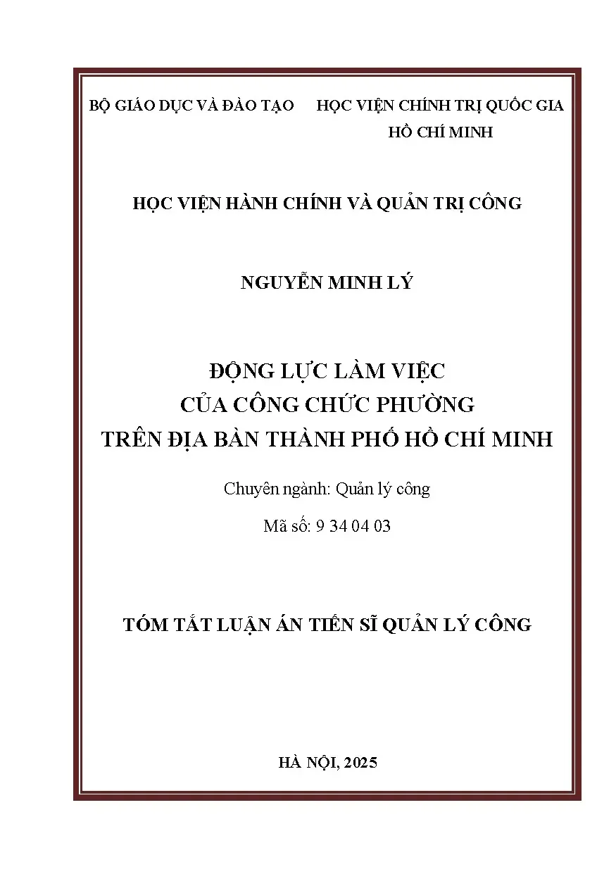 Tóm tắt luận án động lực làm việc của công chức phường trên địa bàn thành phố hồ chí minh