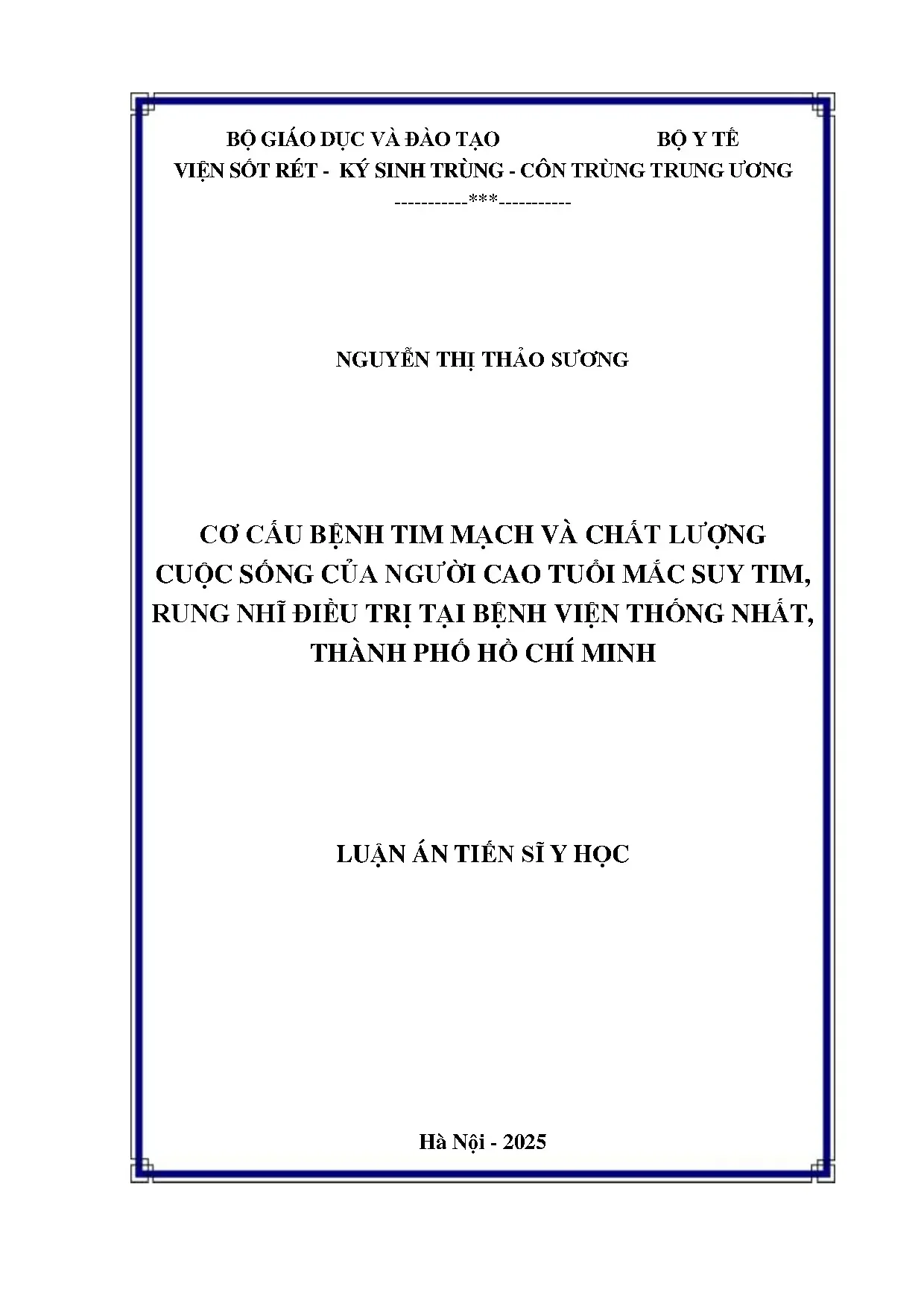 Cơ cấu bệnh tim mạch và chất lượng cuộc sống của người cao tuổi mắc suy tim rung nhĩ điều trị tại bệnh viện thống nhất thành phố hồ chí minh