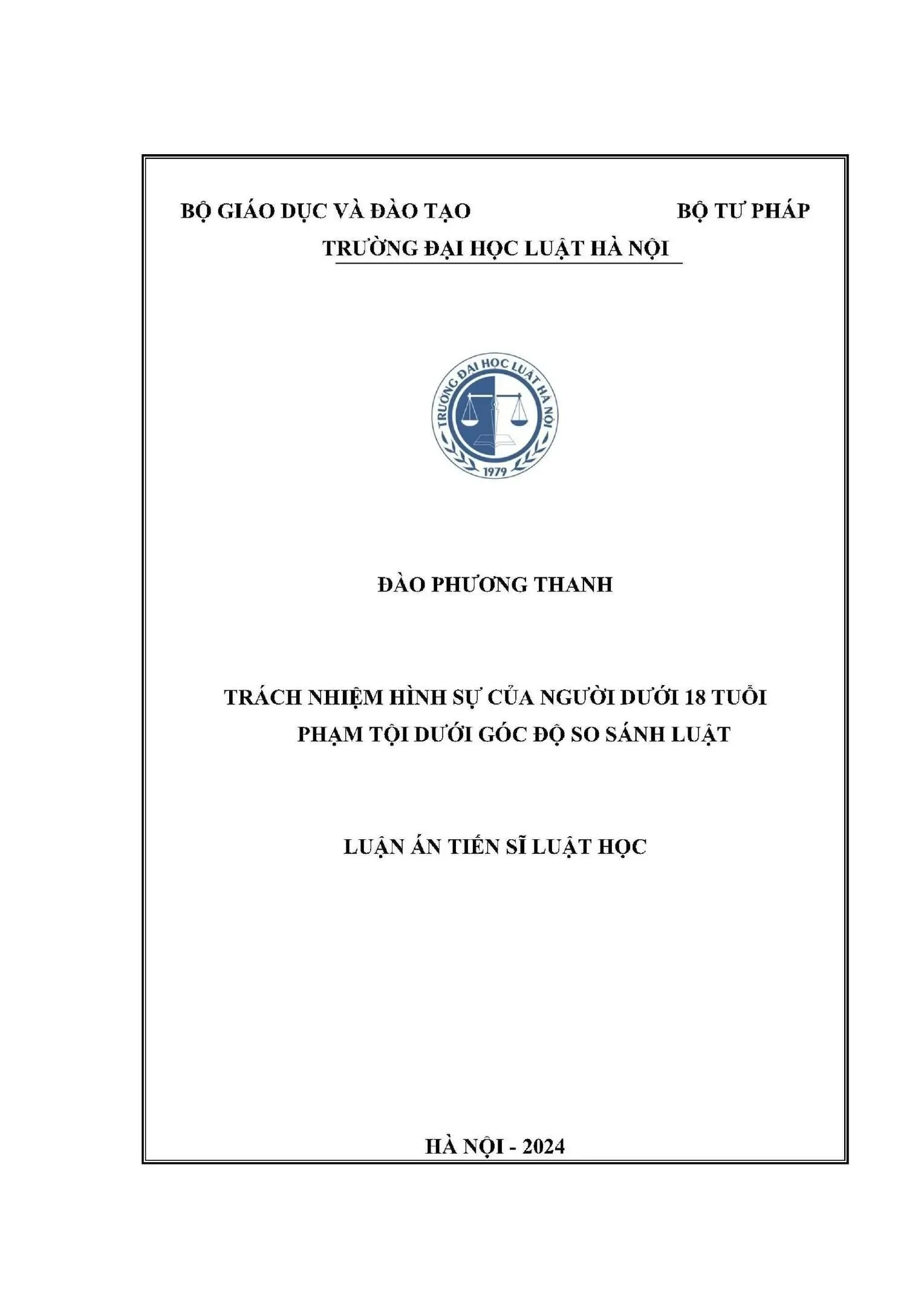 Luan an tien si luat hoc trach nhiem hinh su cua nguoi duoi 18 tuoi pham toi duoi goc do so sanh luat