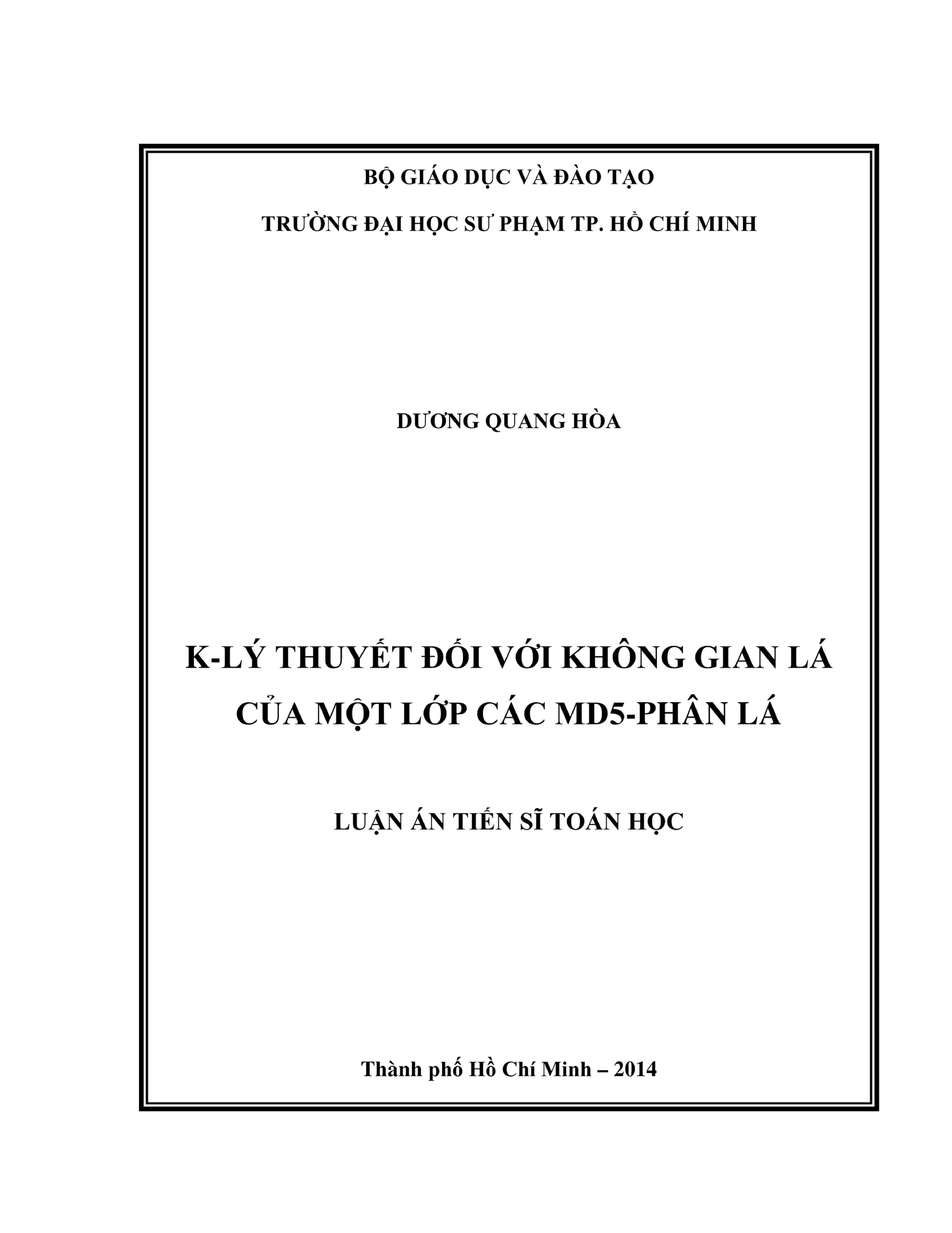 Luận án tiến sĩ toán học k lý thuyết đối với không gian lá của một lớp các md5 phân lá