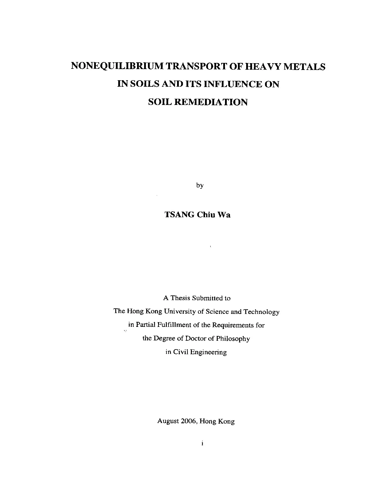 Luận án tiến sĩ: Nonequilibrium transport of heavy metals in soils and its influence on soil remediation