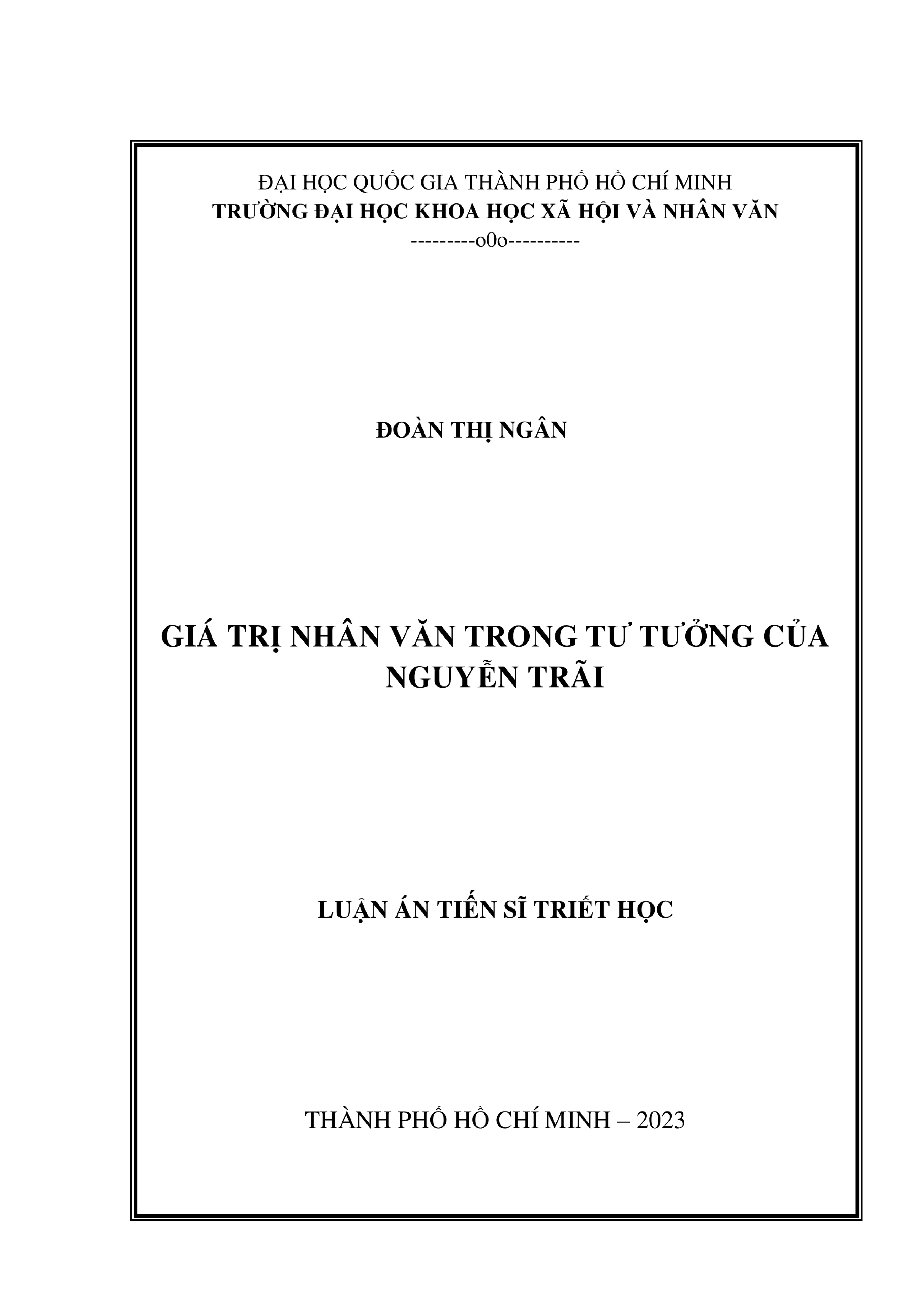Giá trị nhân văn trong tư tưởng Nguyễn Trãi - Luận án tiến sĩ