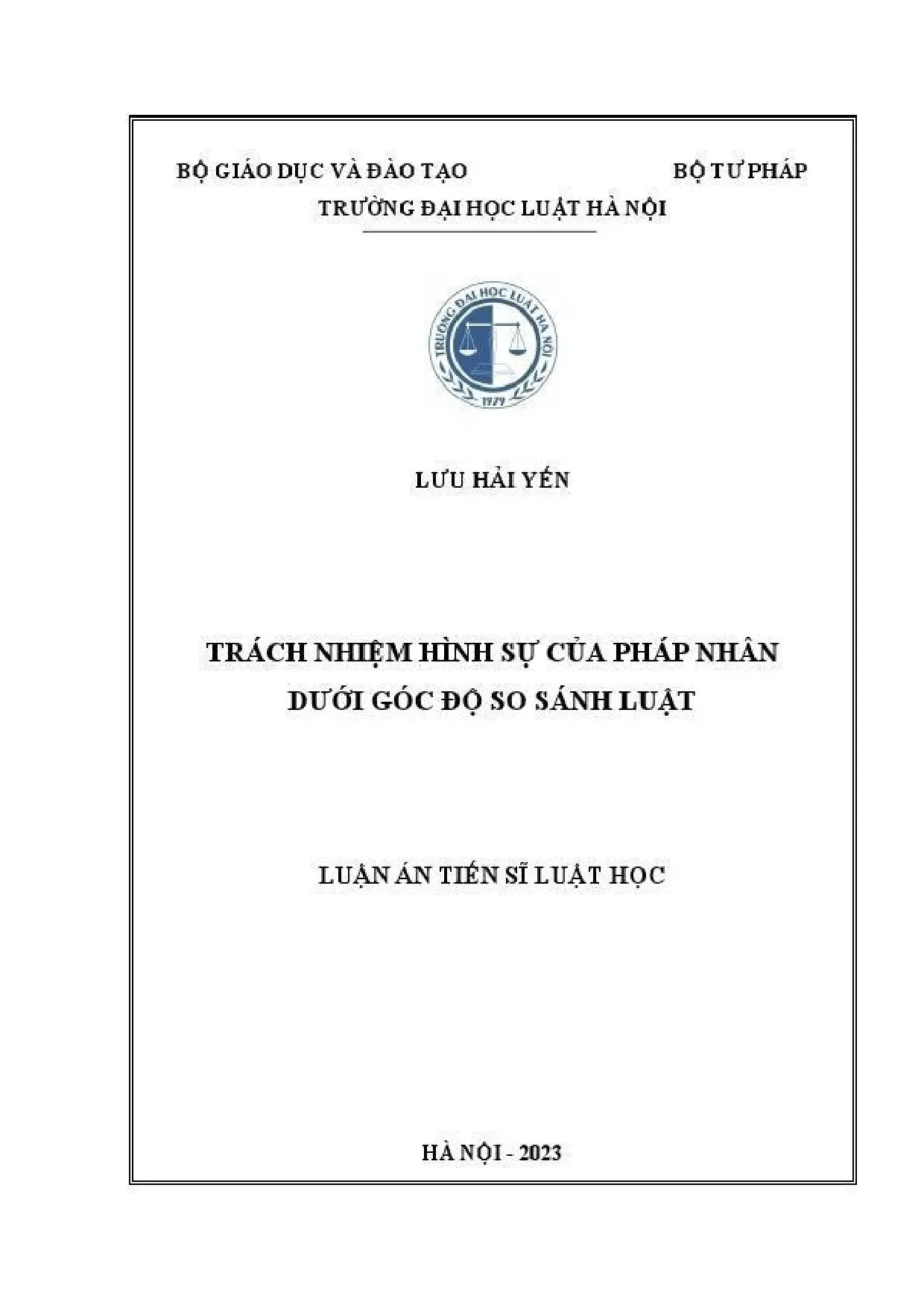 Luận án tiến sĩ Luật học: Trách nhiệm hình sự của pháp nhân dưới góc độ so sánh luật