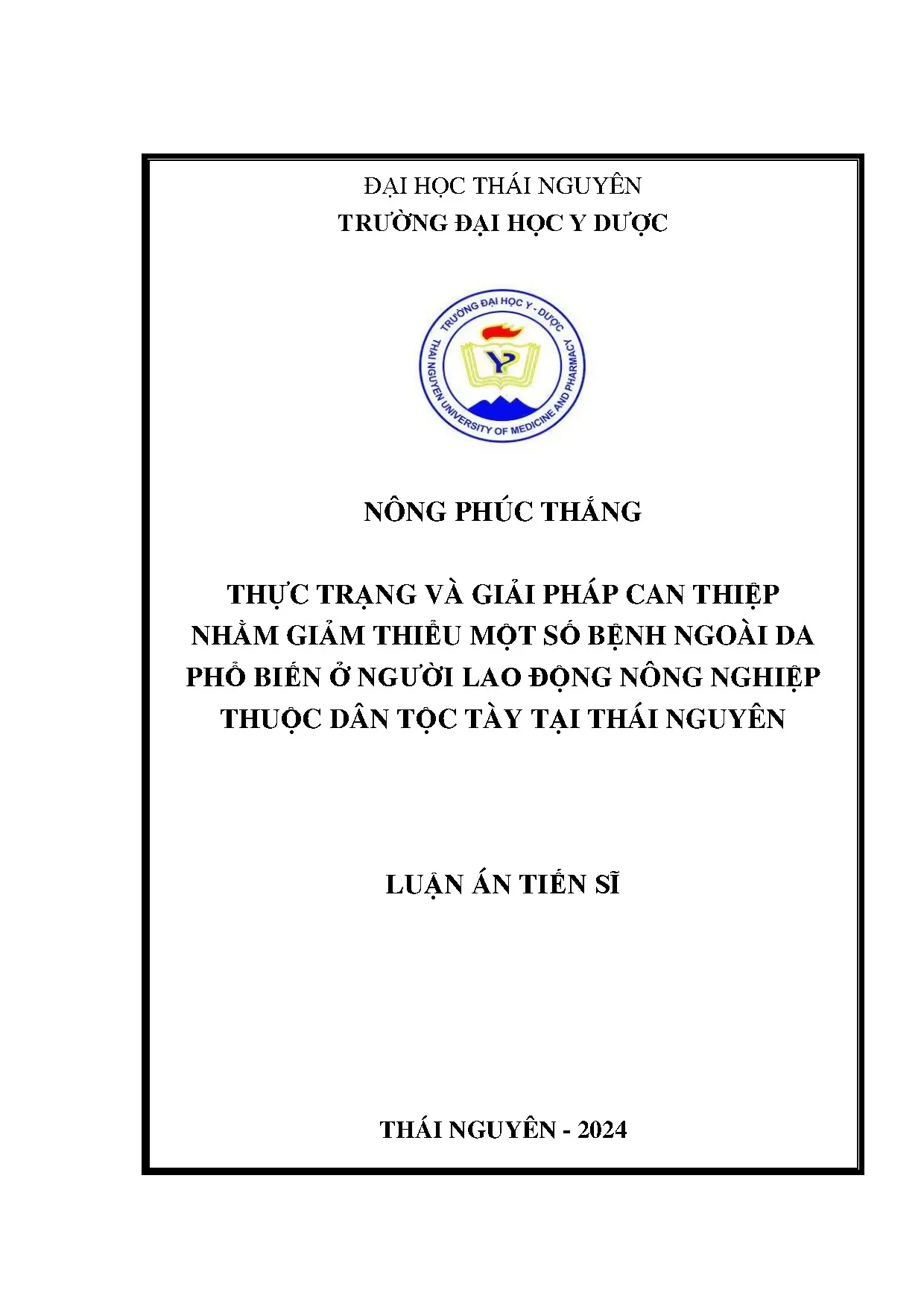 Bệnh ngoài da ở lao động nông nghiệp dân tộc Tày Thái Nguyên