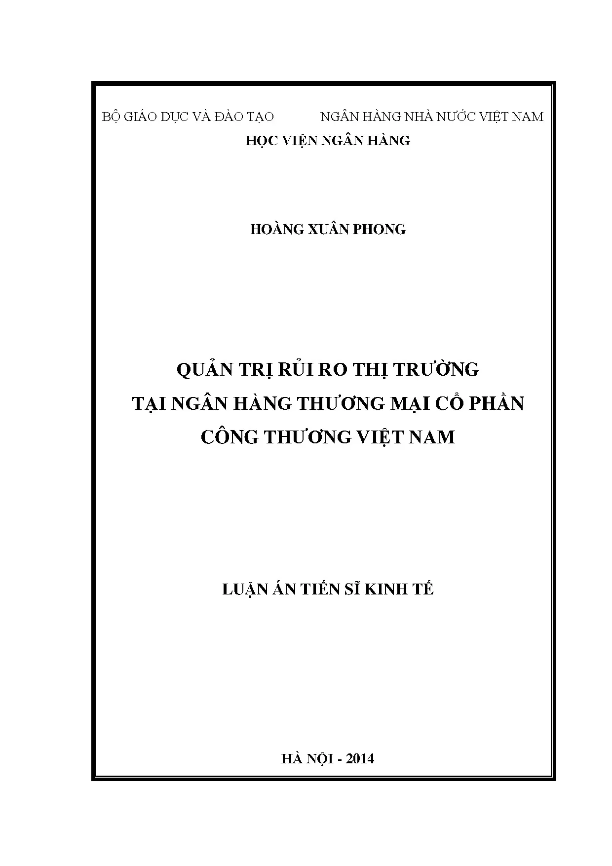Quản trị rủi ro thị trường tại ngân hàng thương mại Việt Nam