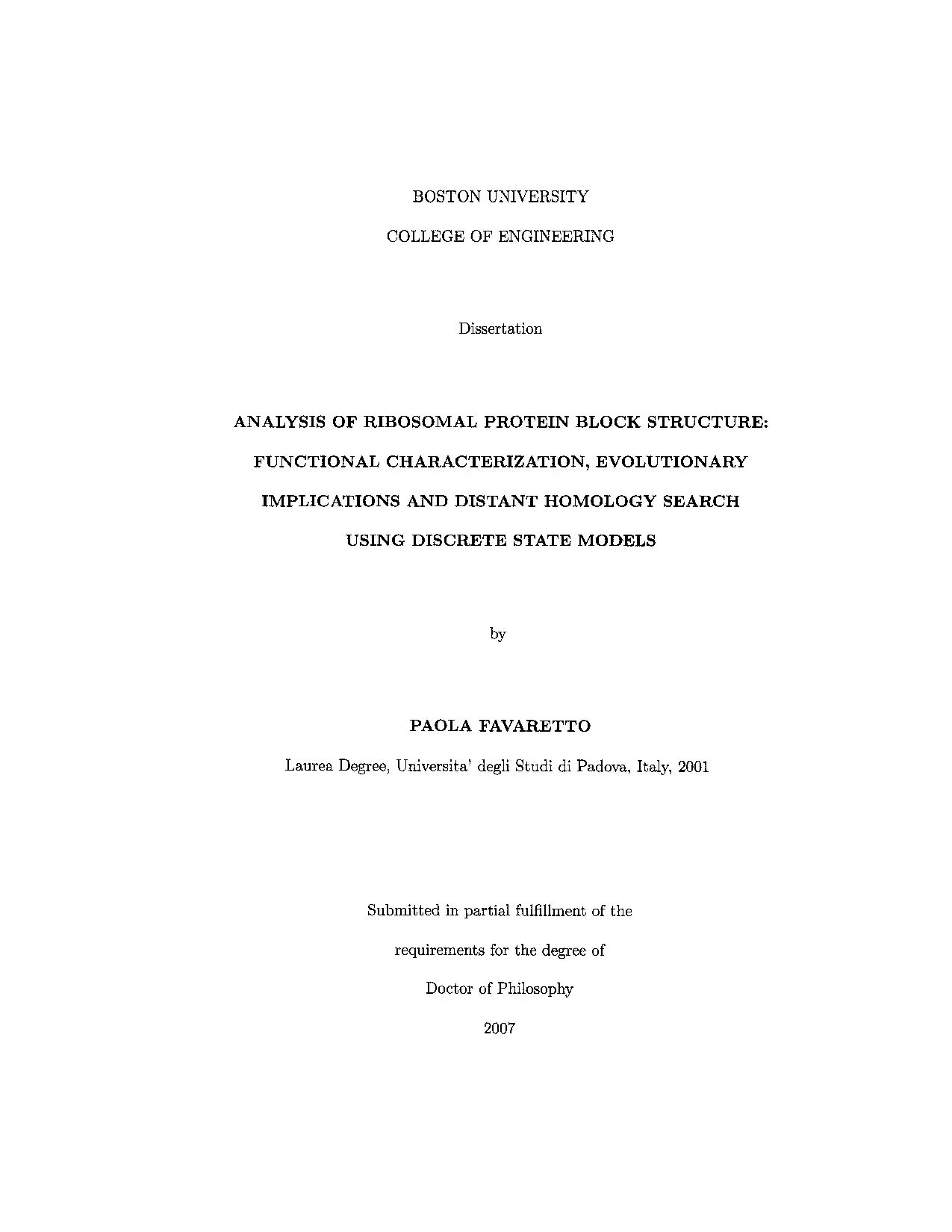 Luận án tiến sĩ: Analysis of ribosomal protein block structure: Functional characterization, evolutionary implications and distant homology search using discrete state models