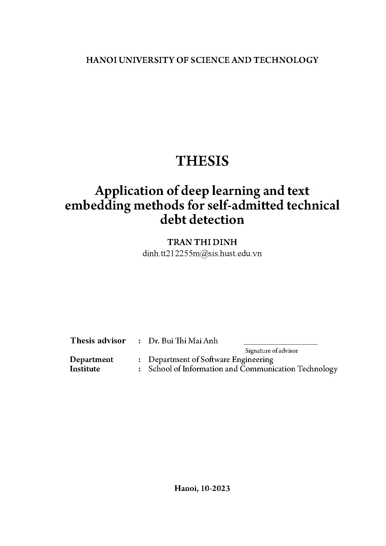 Phát hiện nợ kỹ thuật tự thừa nhận bằng học sâu và embedding văn bản