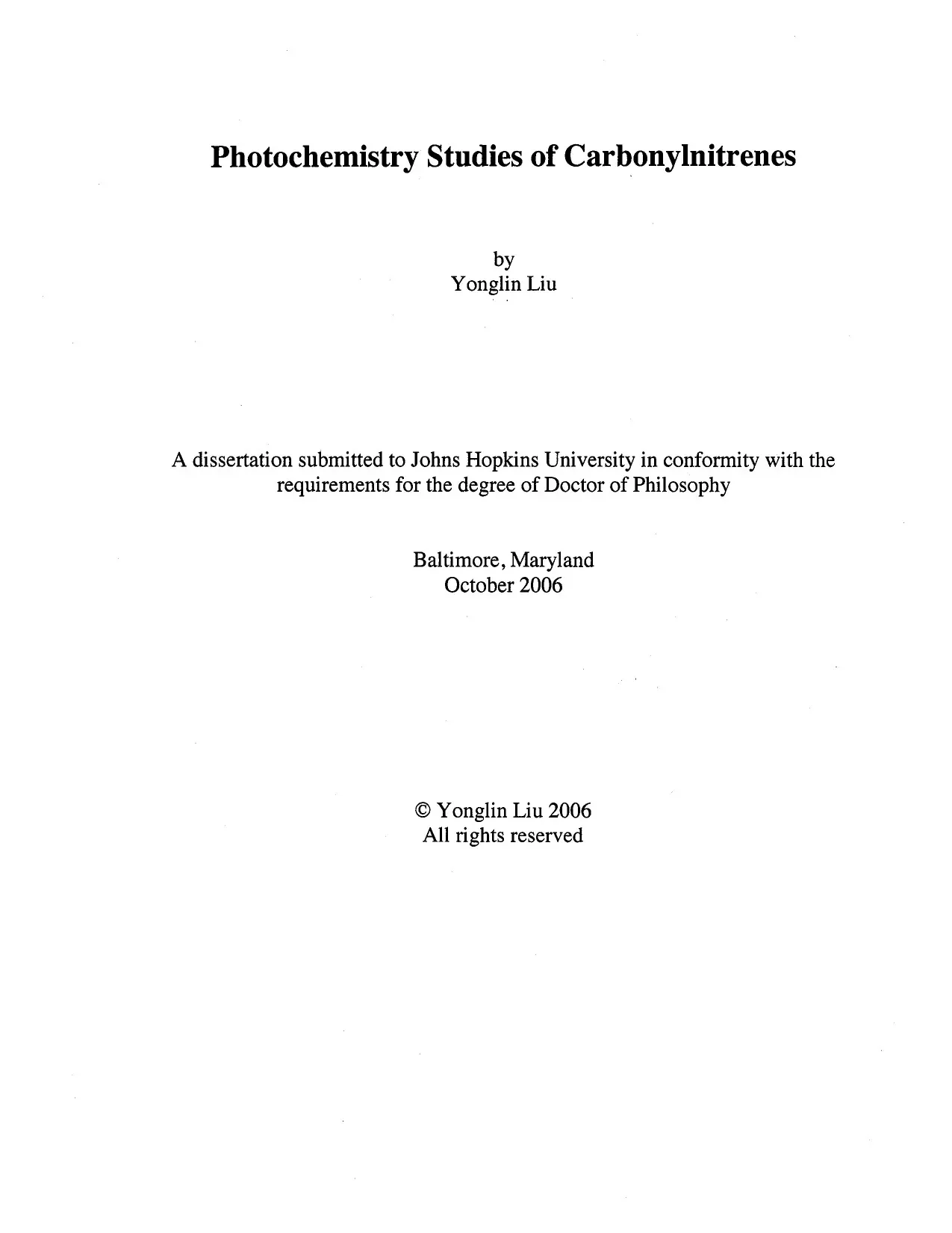 Luận án tiến sĩ: Photochemistry studies of carbonylnitrenes