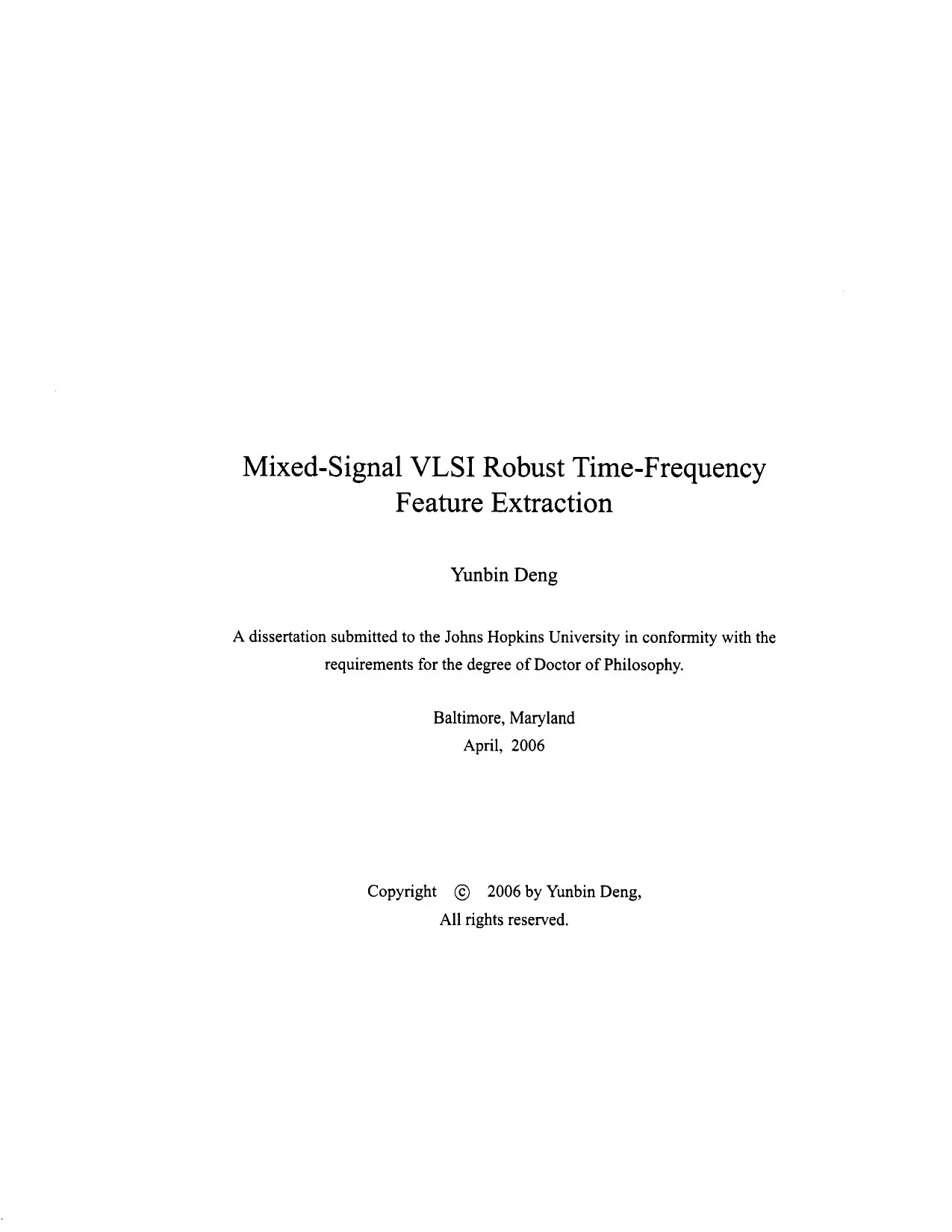 Luận án tiến sĩ: Mixed-signal VLSI robust time-frequency feature extraction
