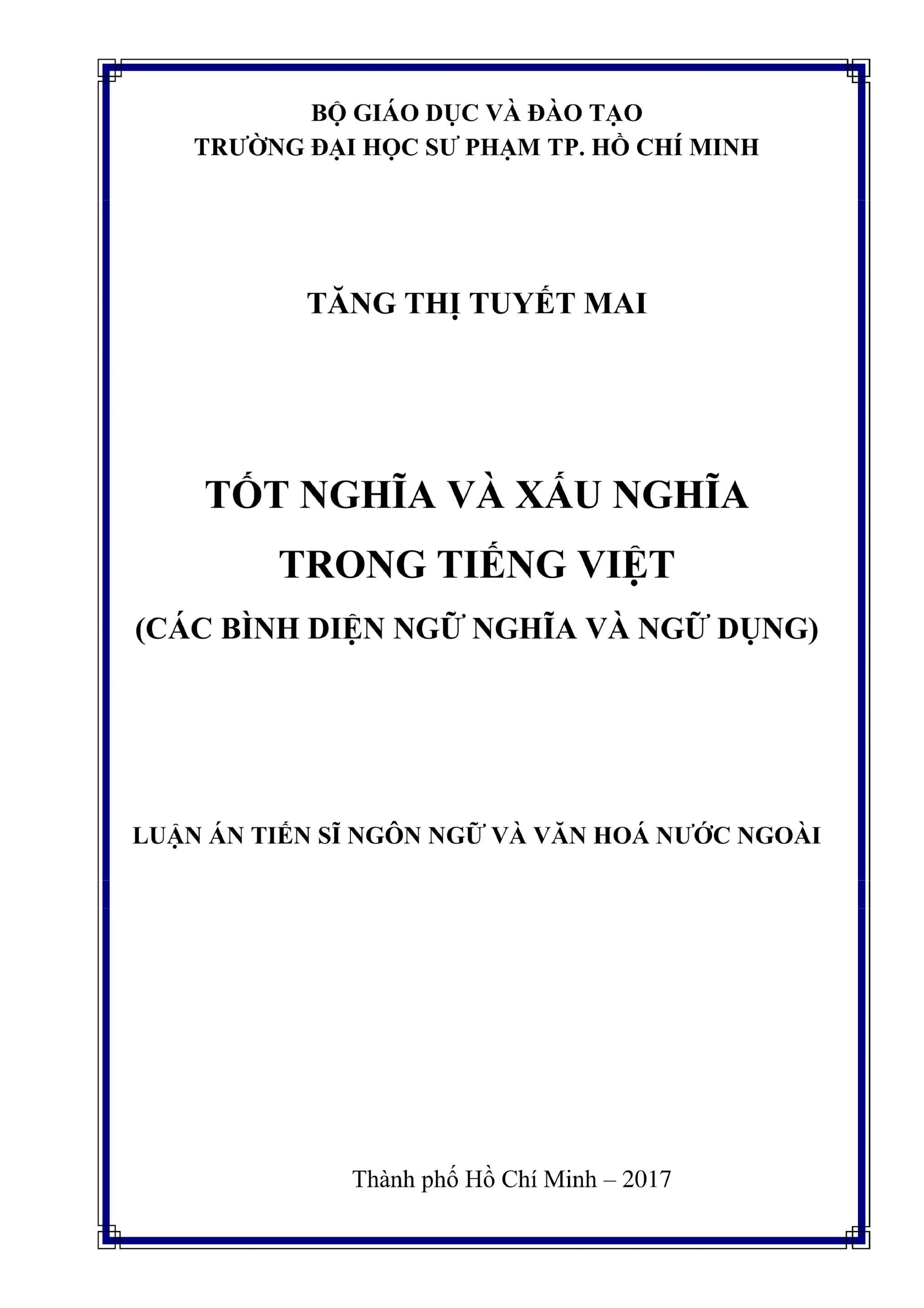 Tốt nghĩa và xấu nghĩa trong tiếng Việt - Luận án