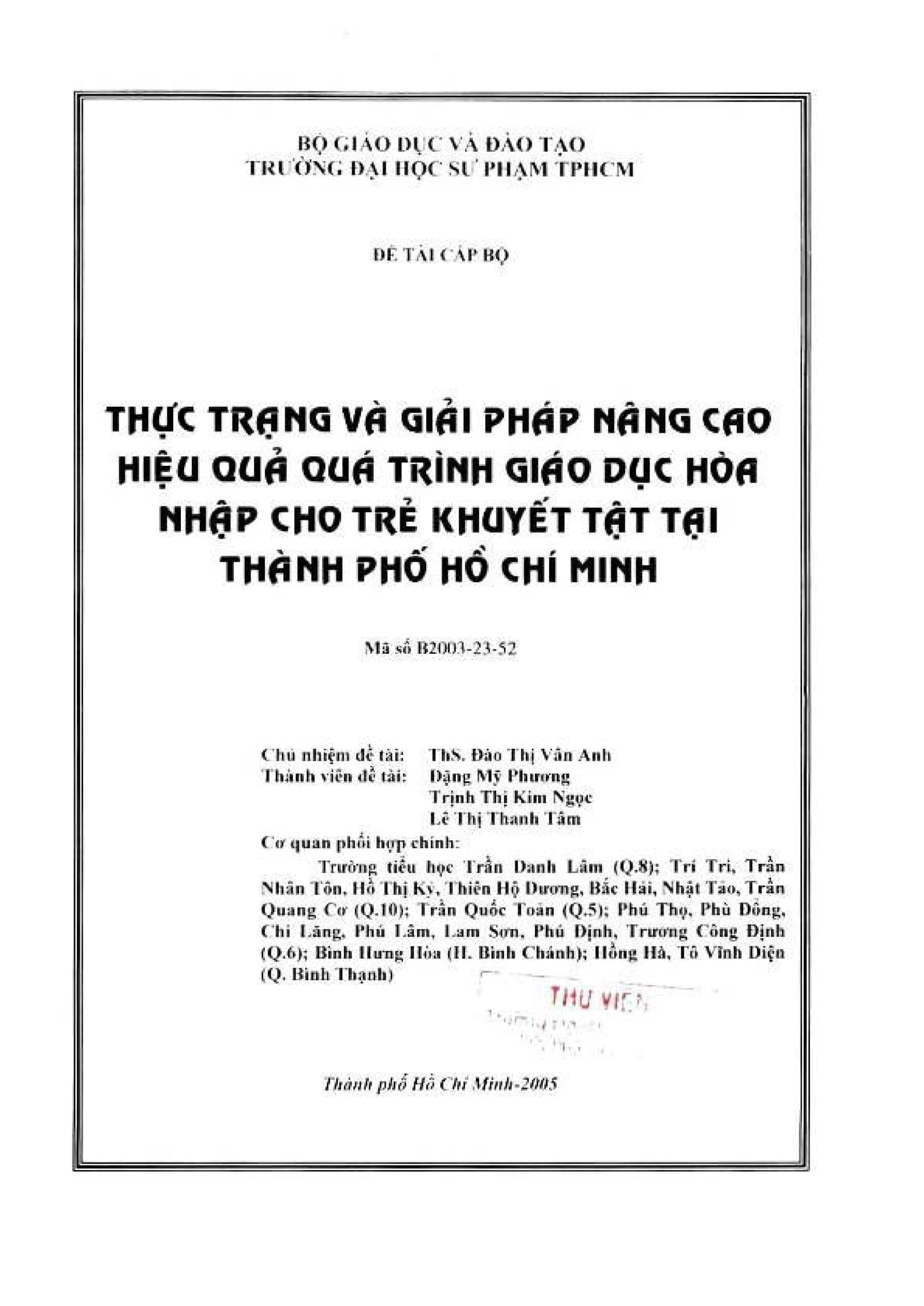 Giáo dục hòa nhập trẻ khuyết tật TP.HCM 2003-2005