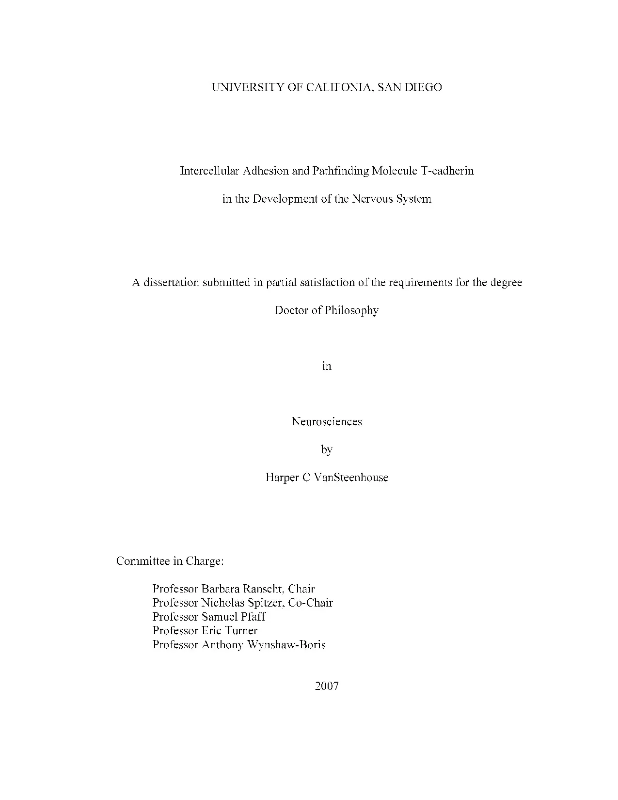 Luận án tiến sĩ: Intercellular adhesion and pathfinding molecule T-cadherin in the development of the nervous system