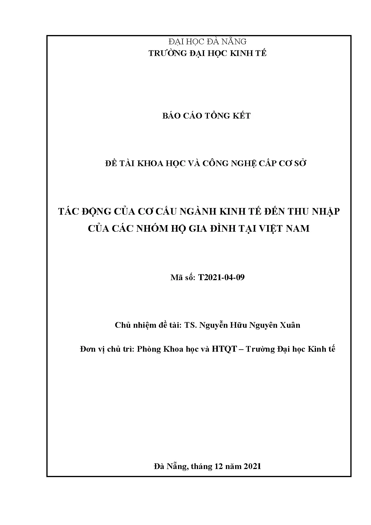 Cơ cấu ngành kinh tế và thu nhập hộ gia đình Việt Nam