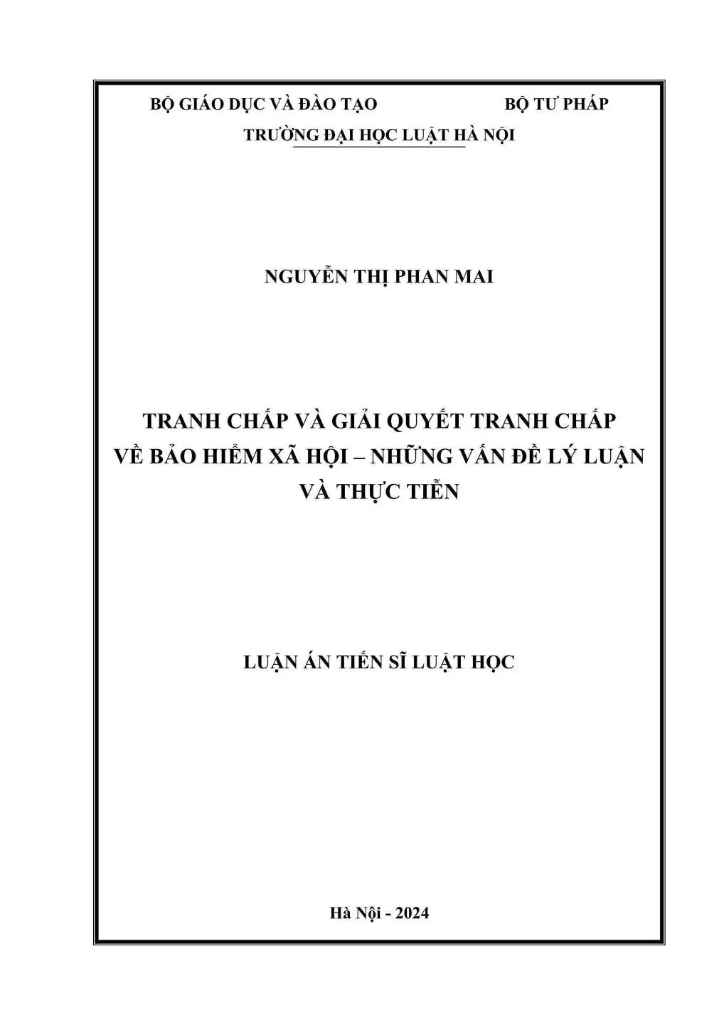 Luận án tiến sĩ Luật học: Tranh chấp và giải quyết tranh chấp về bảo hiểm xã hội - Những vấn đề lý luận và thực tiễn