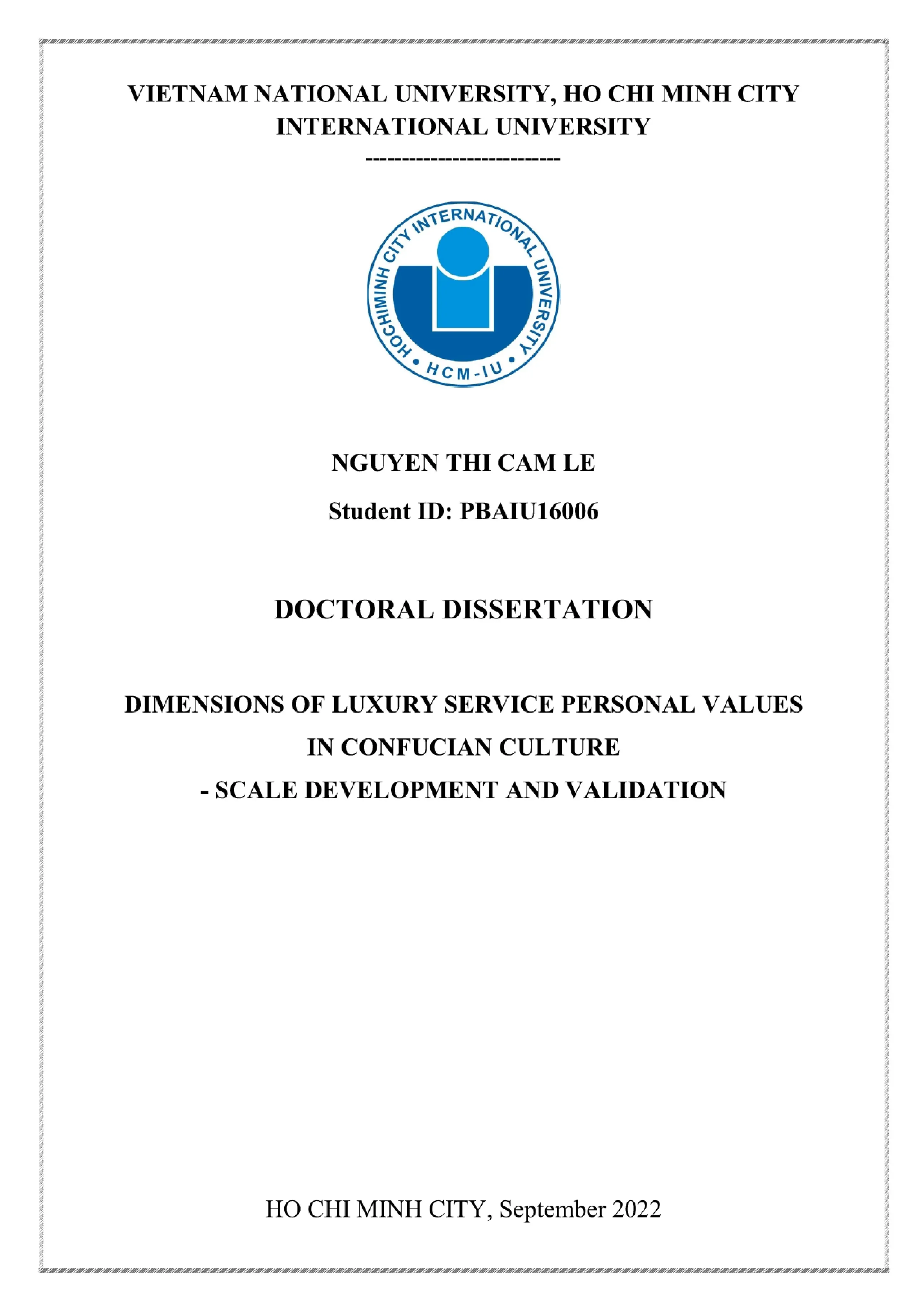 Luận án tiến sĩ: Dimensions of luxury service personal values in confucian culture – scale development and validation