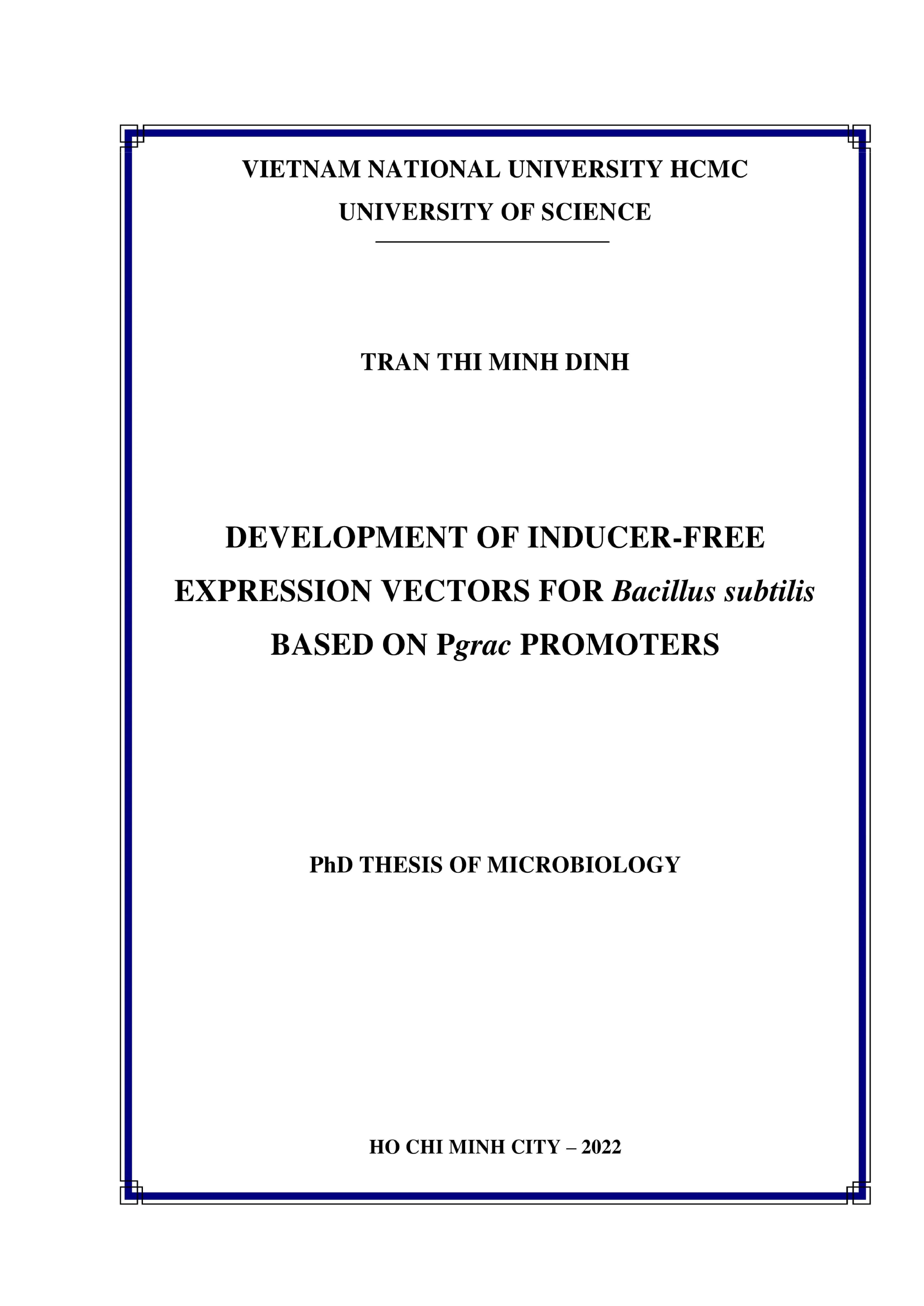 Luận án tiến sĩ: Development of inducer-free expression vectors for Bacillus subtilis based on Pgrac promoters