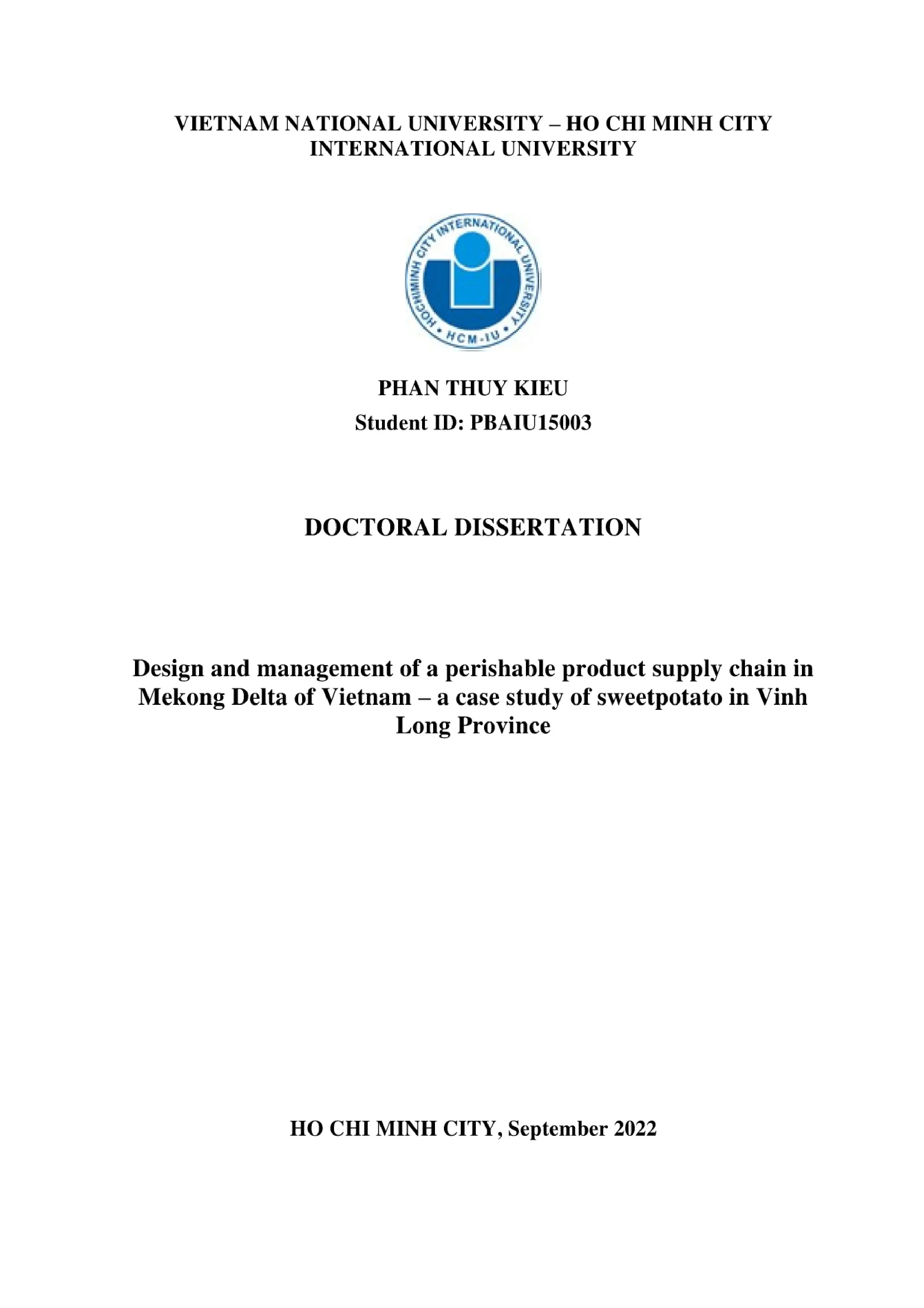Luận án tiến sĩ Quản trị kinh doanh: Design and management of a perishable product supply chain in Mekong Delta of Vietnam – a case study of sweetpotato in Vinh Long Province