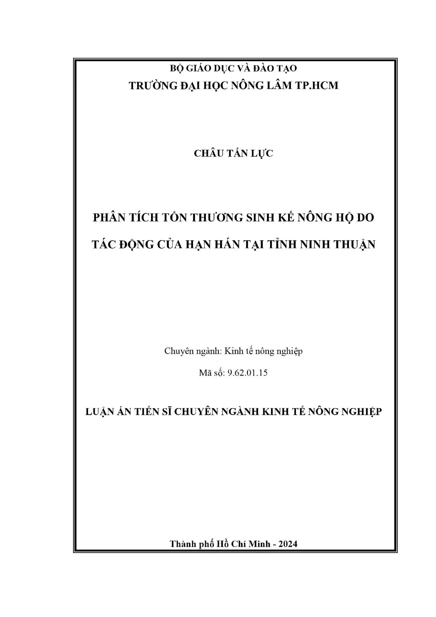 Phân tích tổn thương sinh kế nông hộ do hạn hán Ninh Thuận