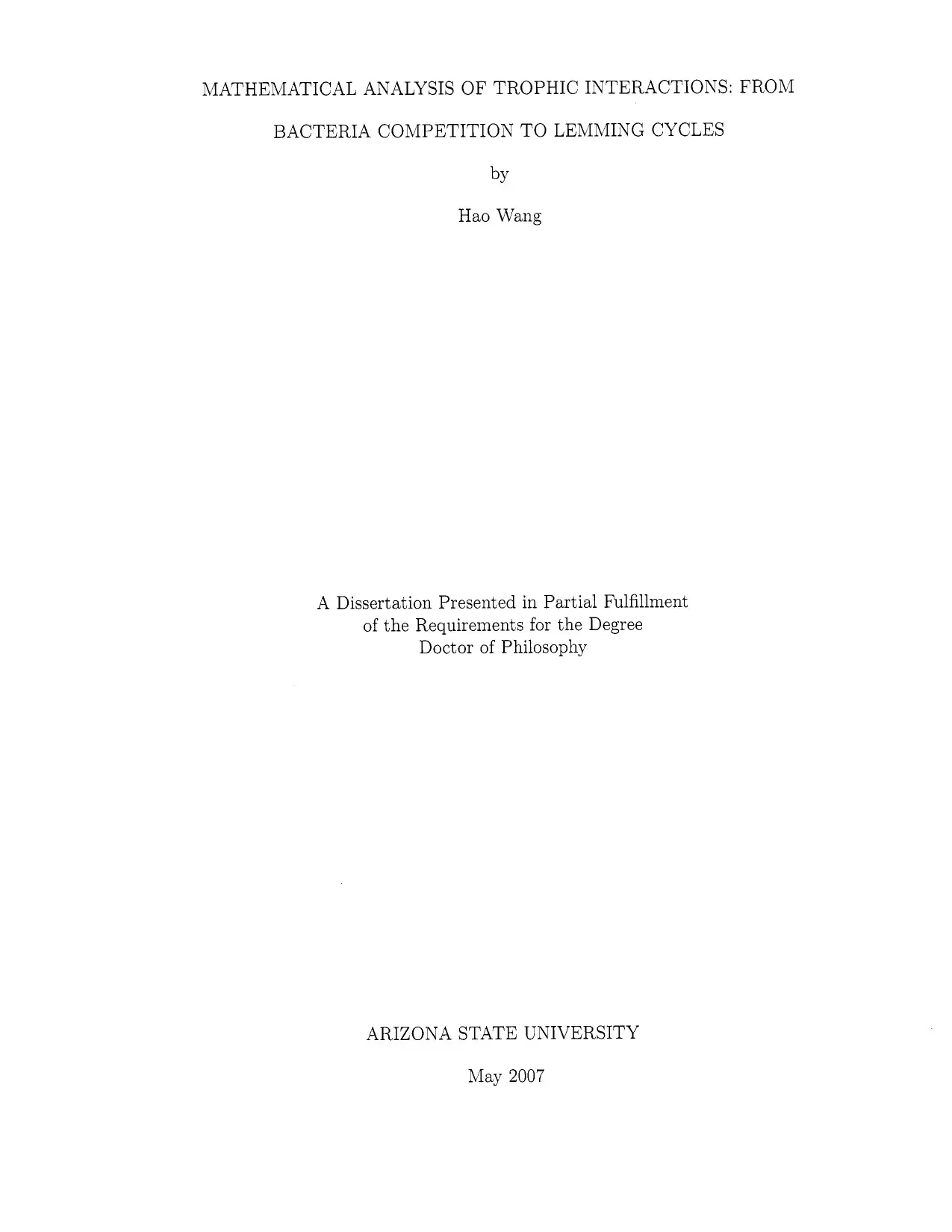 Luận án tiến sĩ: Mathematical analysis of trophic interactions: From bacteria competition to lemming cycles