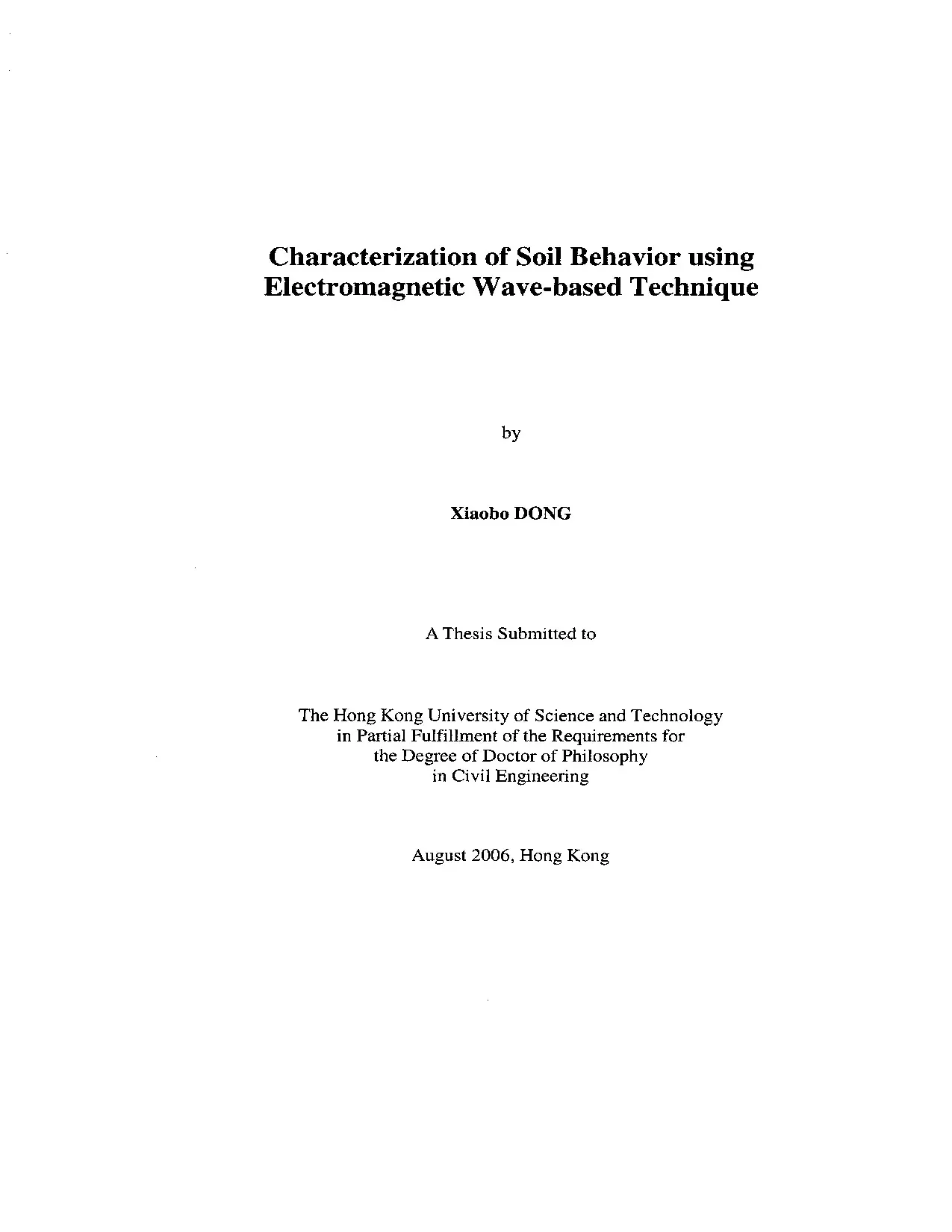 Luận án tiến sĩ: Characterization of soil behavior using electromagnetic wave-based technique