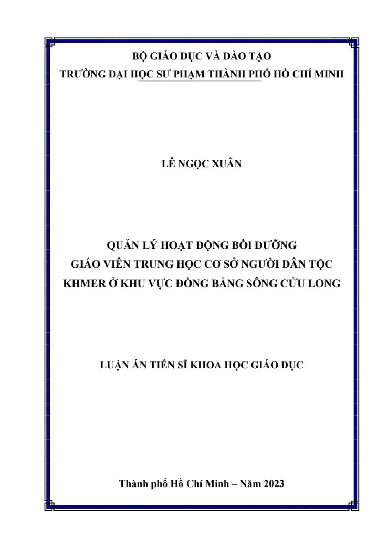 Quản lý hoạt động bồi dưỡng giáo viên trung học cơ sở người dân tộc Khmer ở khu vực đồng bằng sông Cửu Long